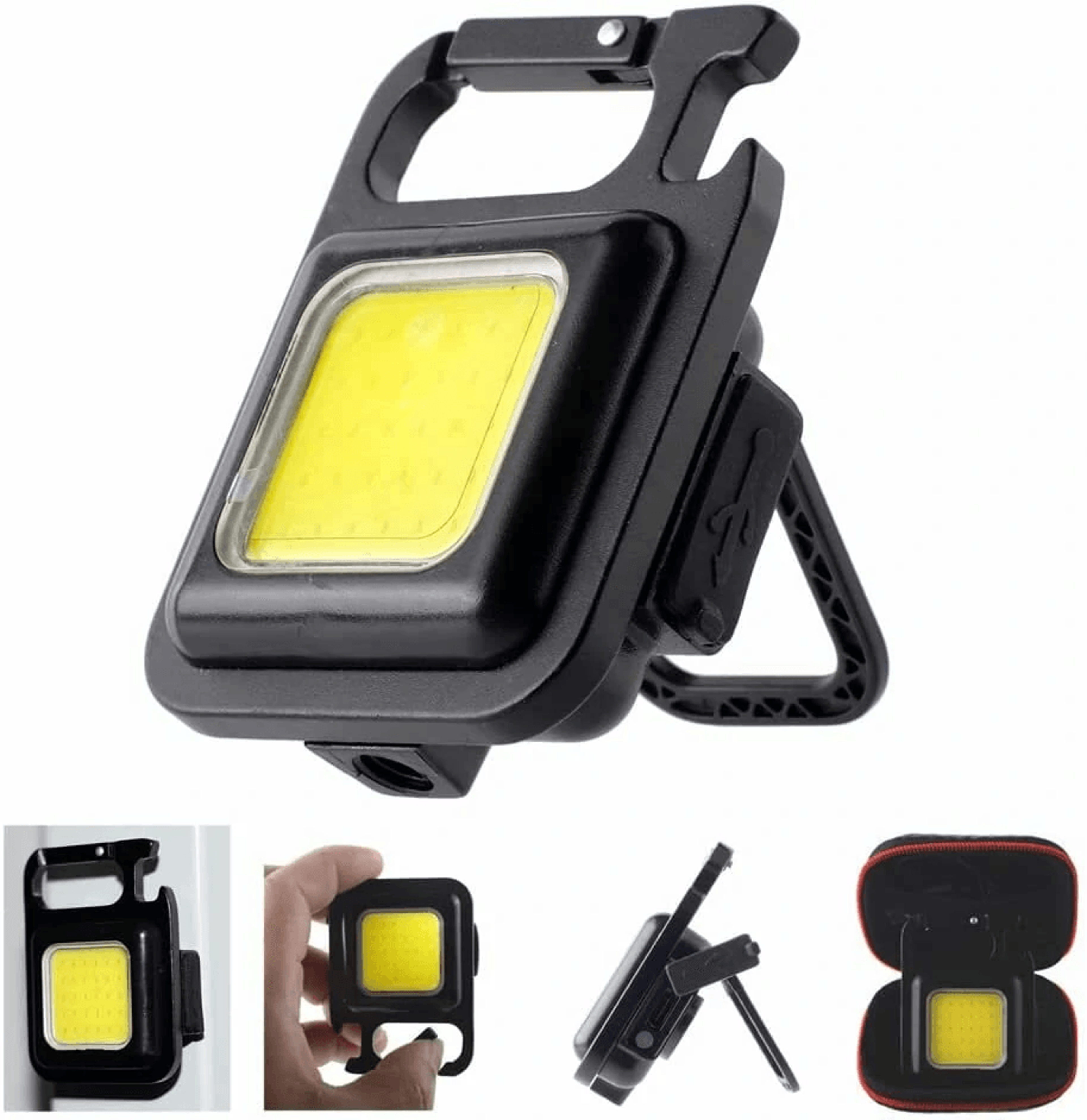 rechargeable keychain flashlight with work light bottle opener and carabiner