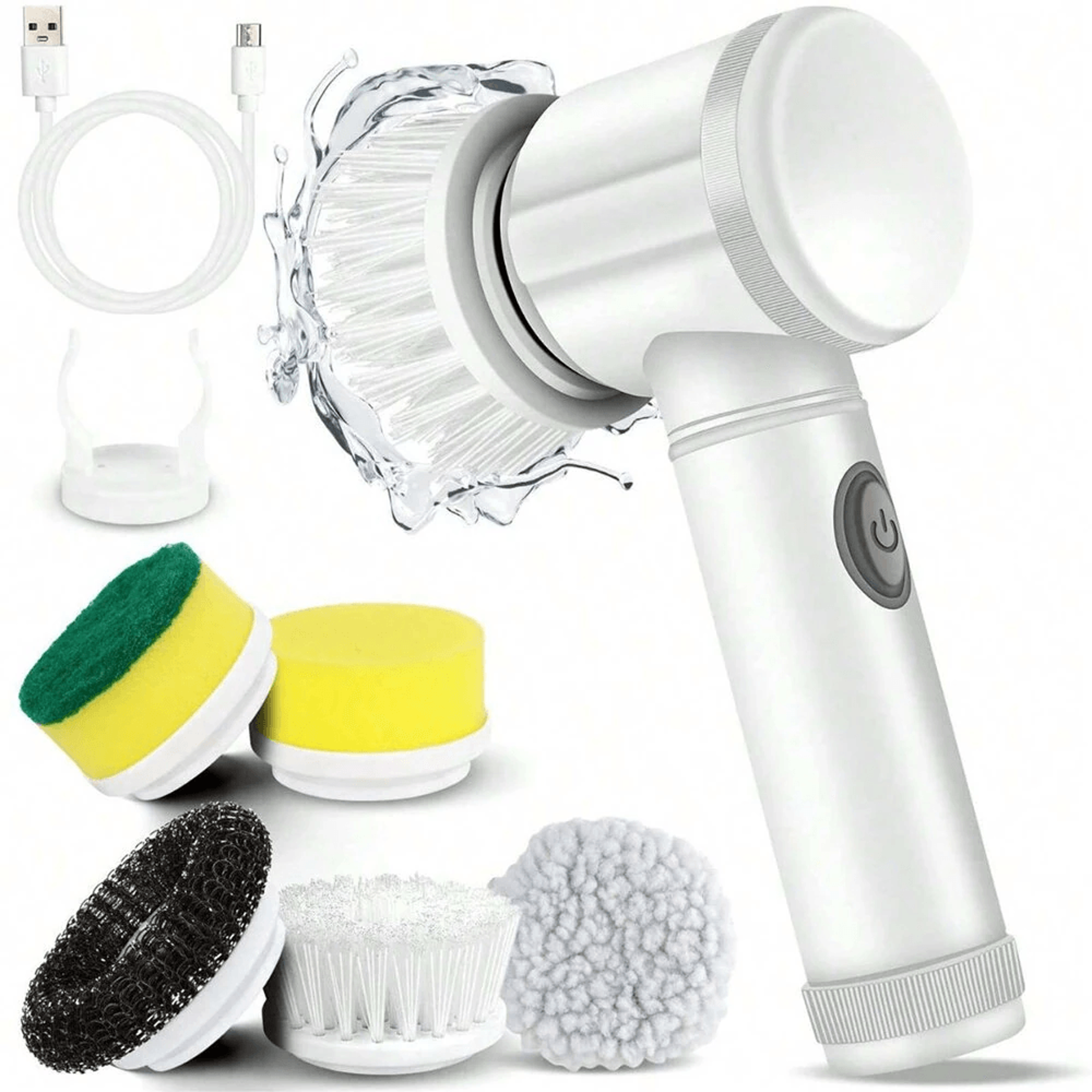 electric cleaning brush usb rechargeable scrubber with replaceable cleaning heads