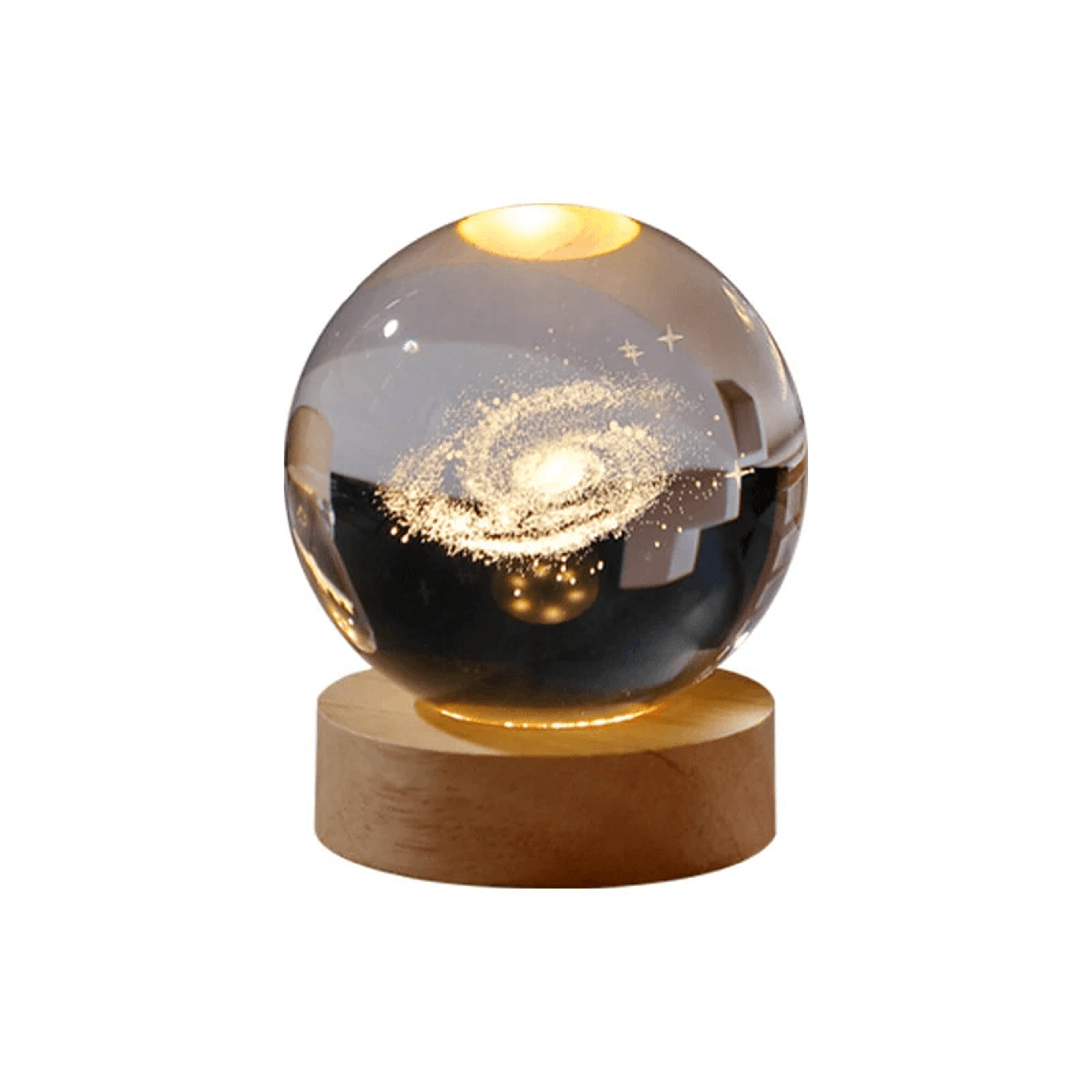 crystal ball night light with warm led wooden base