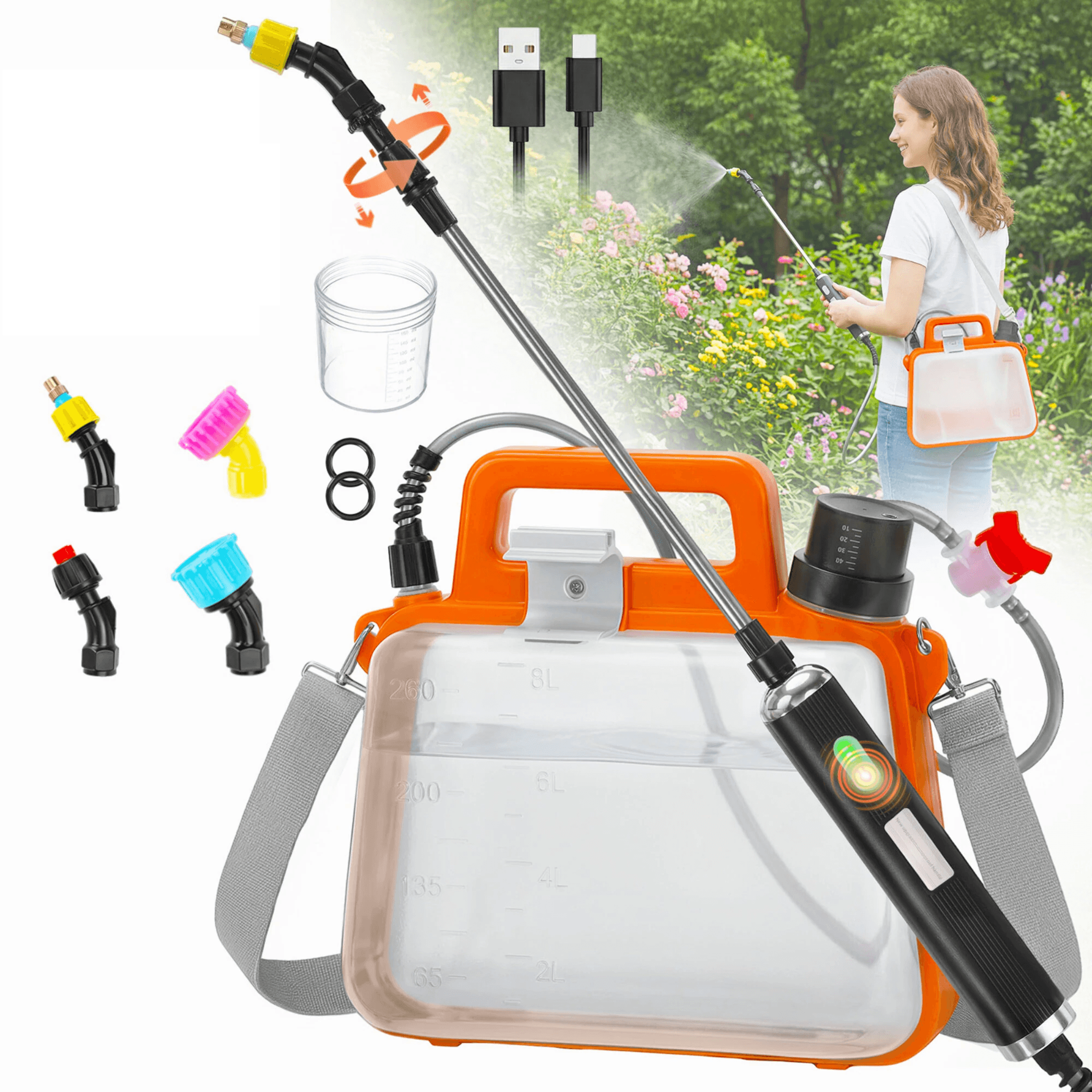 electric garden sprayer battery powered gallon foldable backpack sprayer with adjustable wand and nozzles