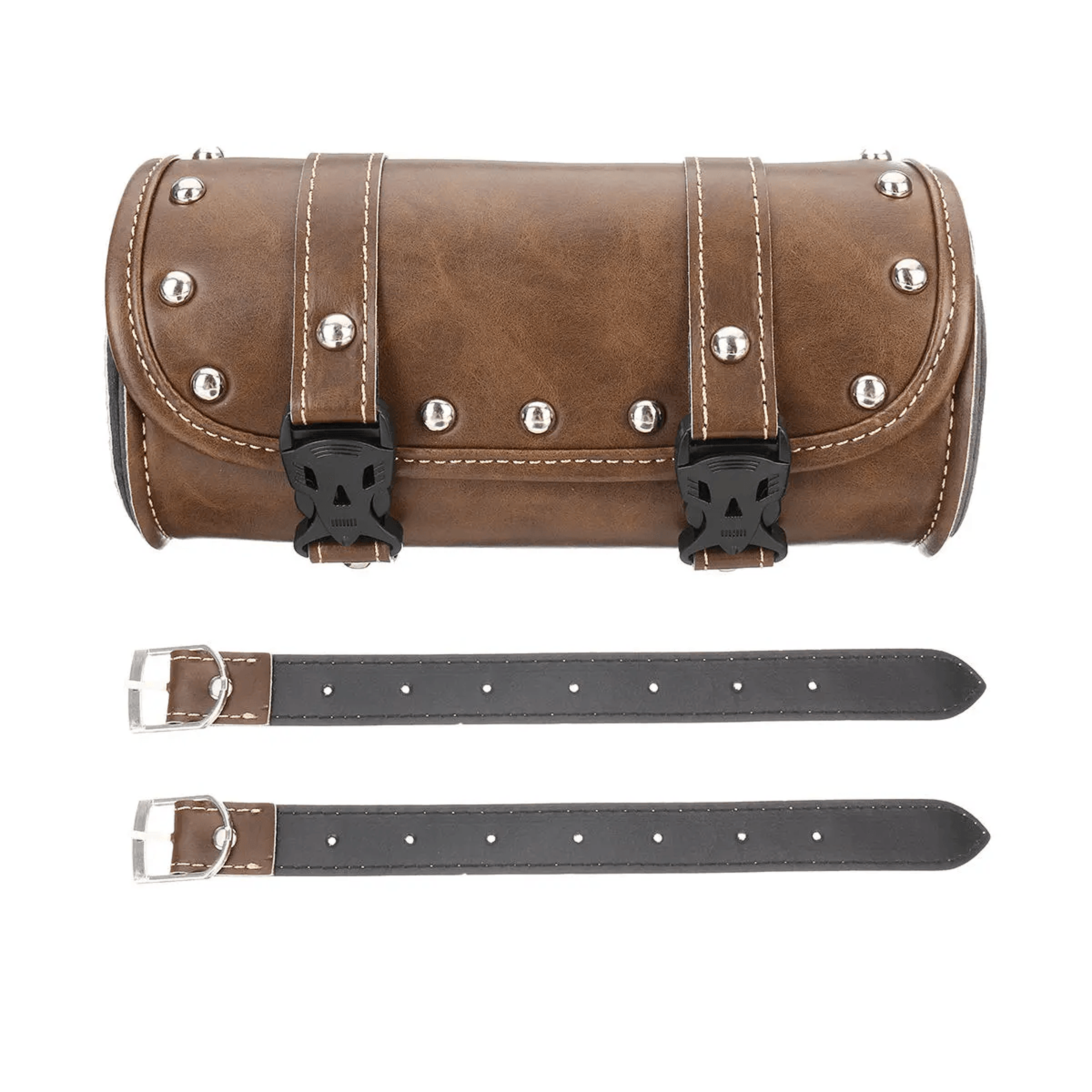 leather motorcycle front fork tool bag with quick release buckles