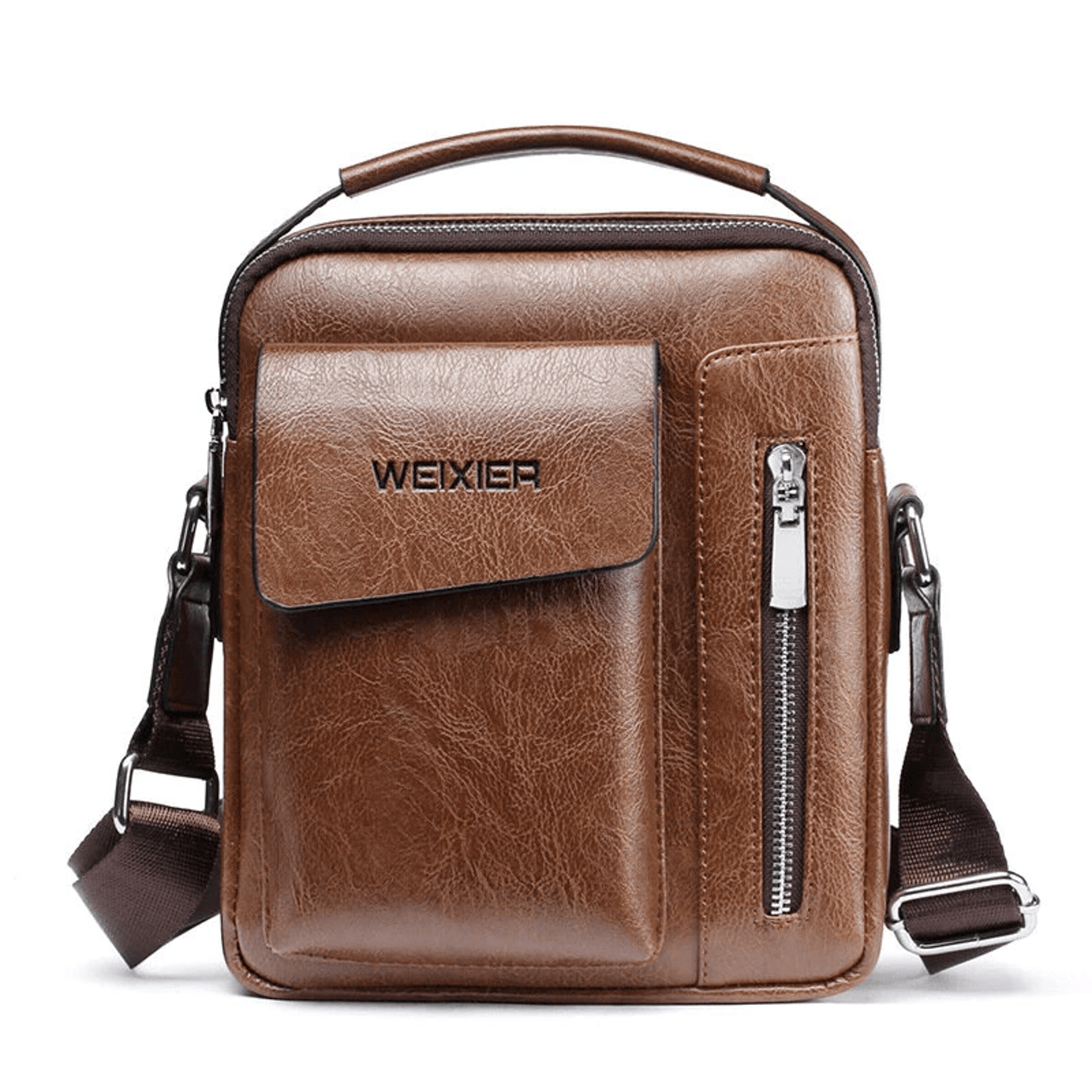 men's pu leather crossbody bag waterproof shoulder hand bag with multiple compartments