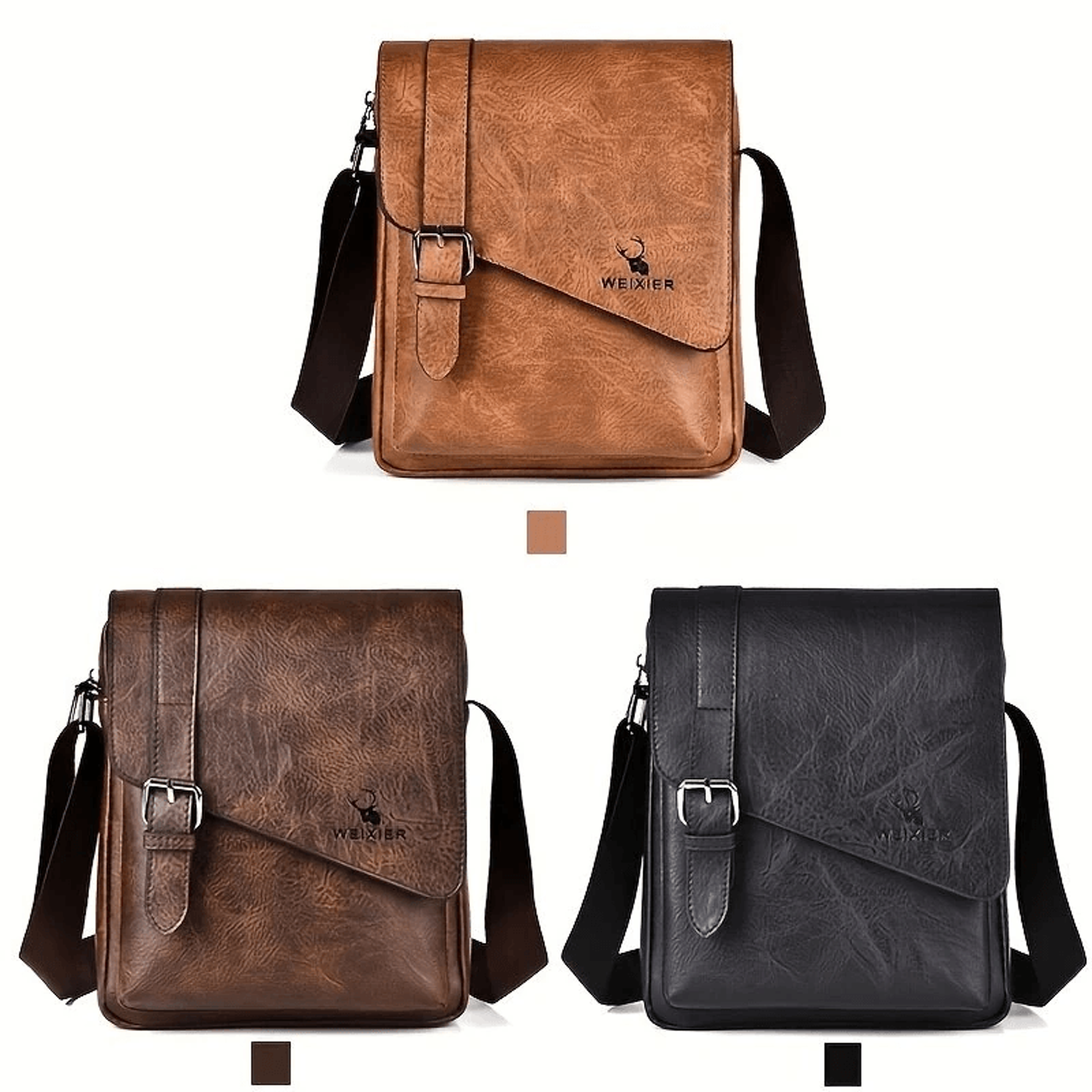men's pu leather messenger crossbody bag large capacity shoulder bag with zipper closure