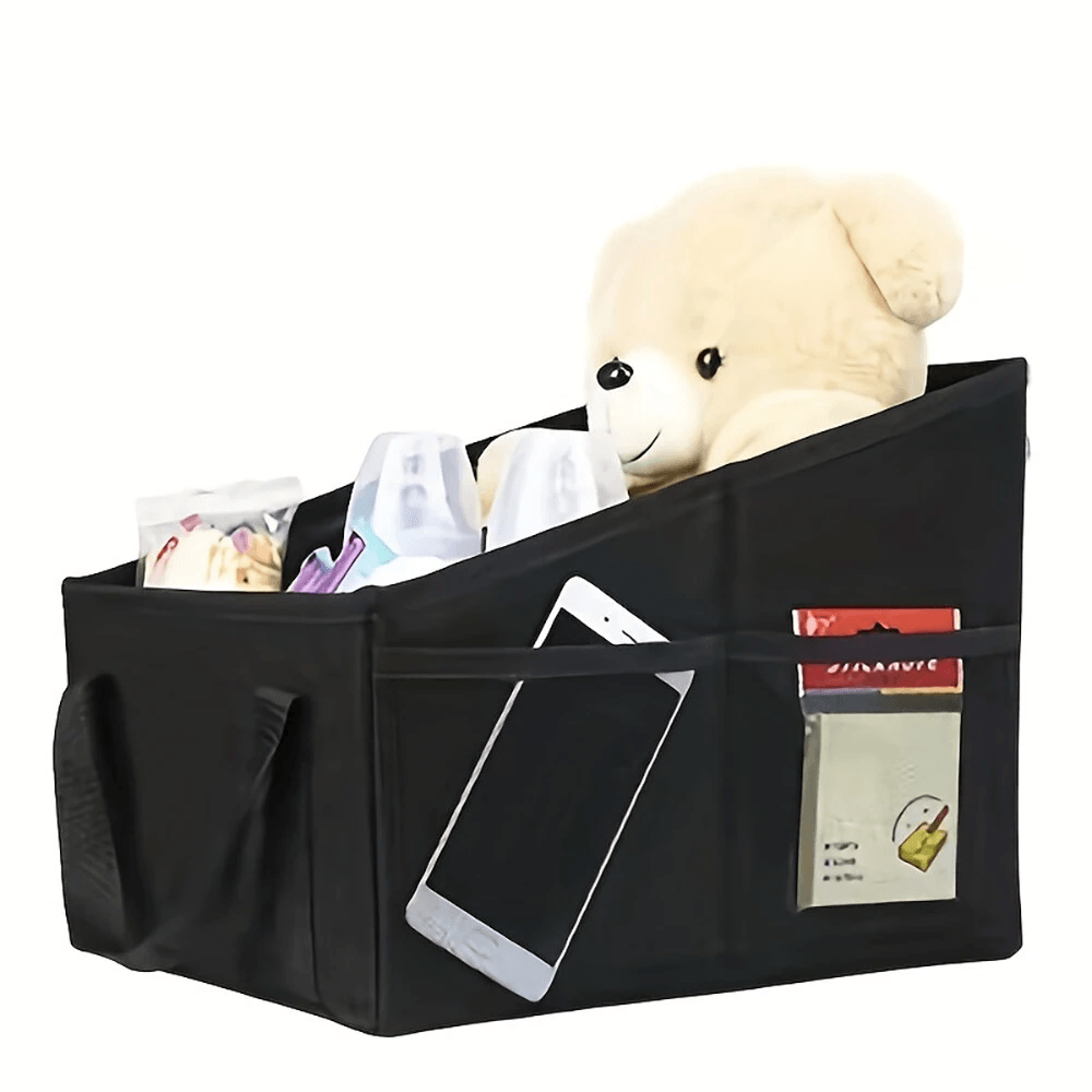 foldable car storage box with multi compartment design and carry handle