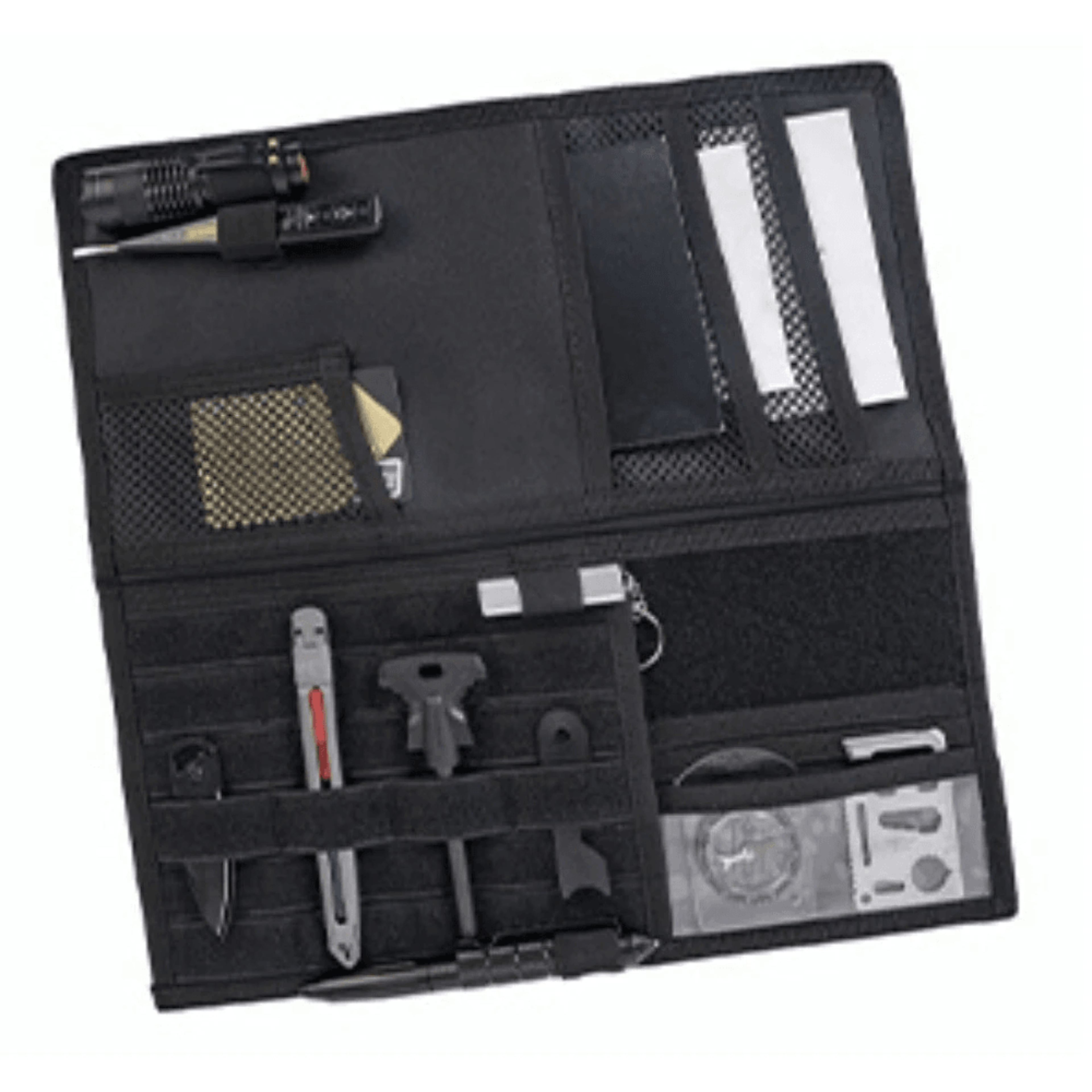 tactical sun visor organizer with molle storage pockets and elastic gear loops