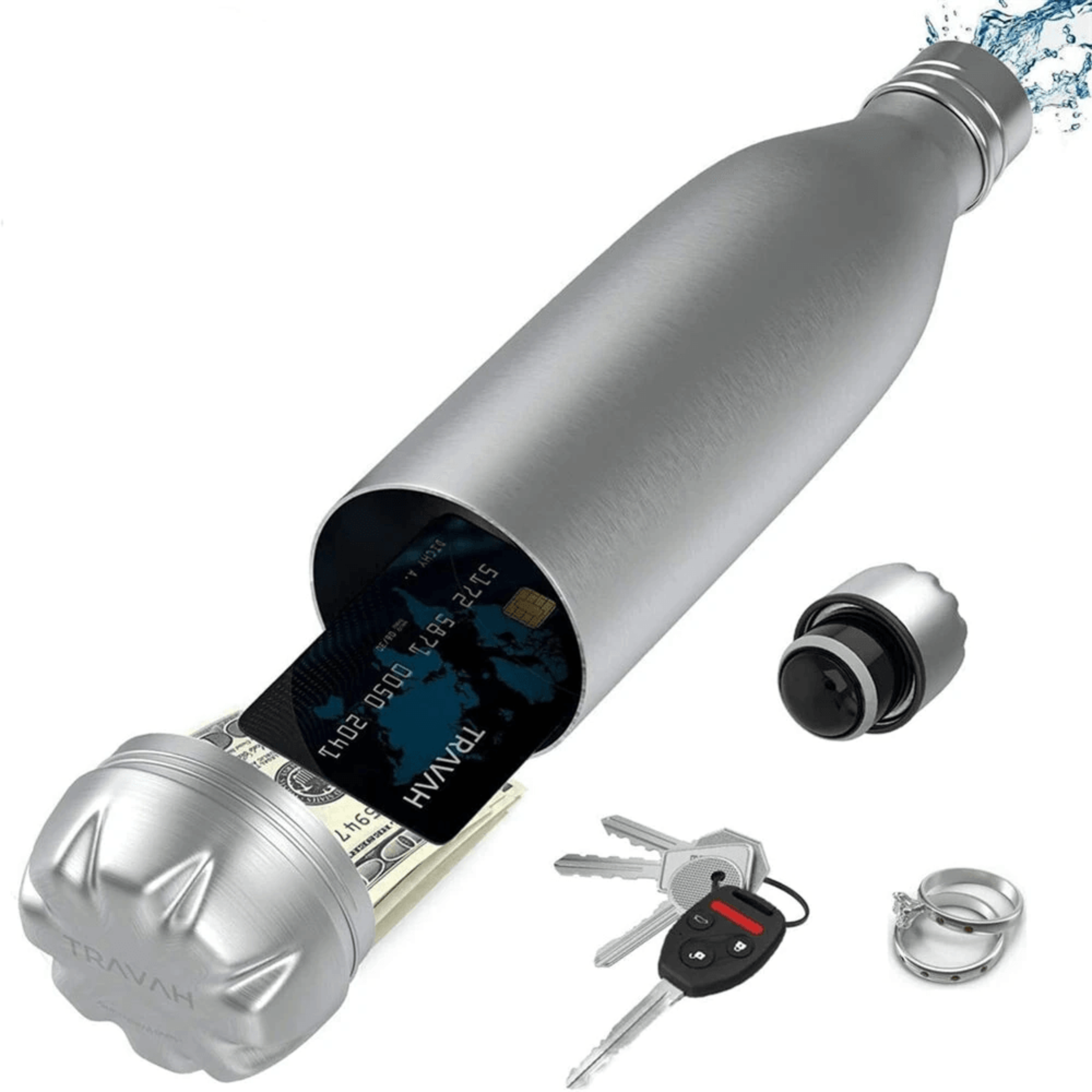 stainless steel water bottle with hidden storage compartment