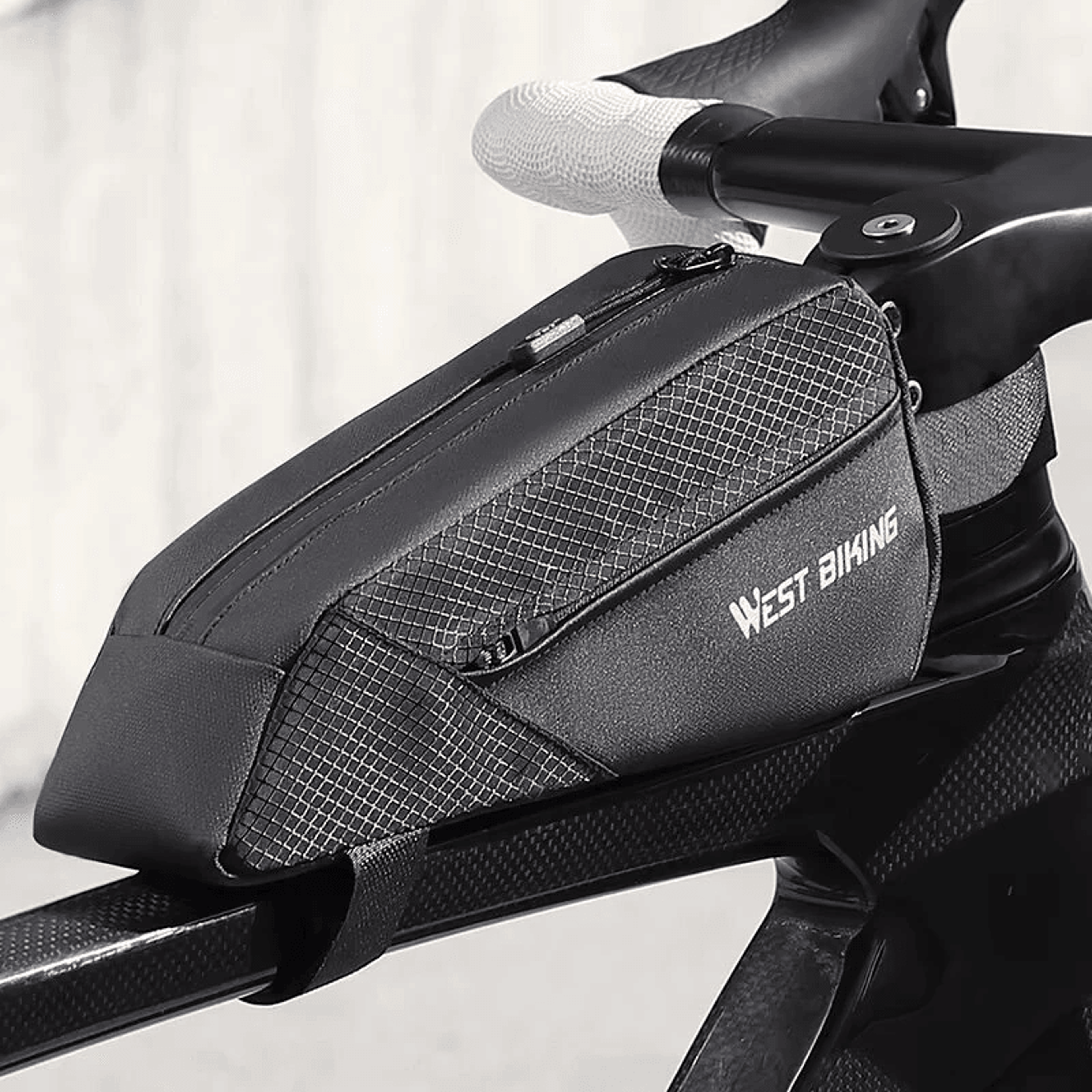 bicycle top tube bag narrow cycling storage bag with hook and loop fastening