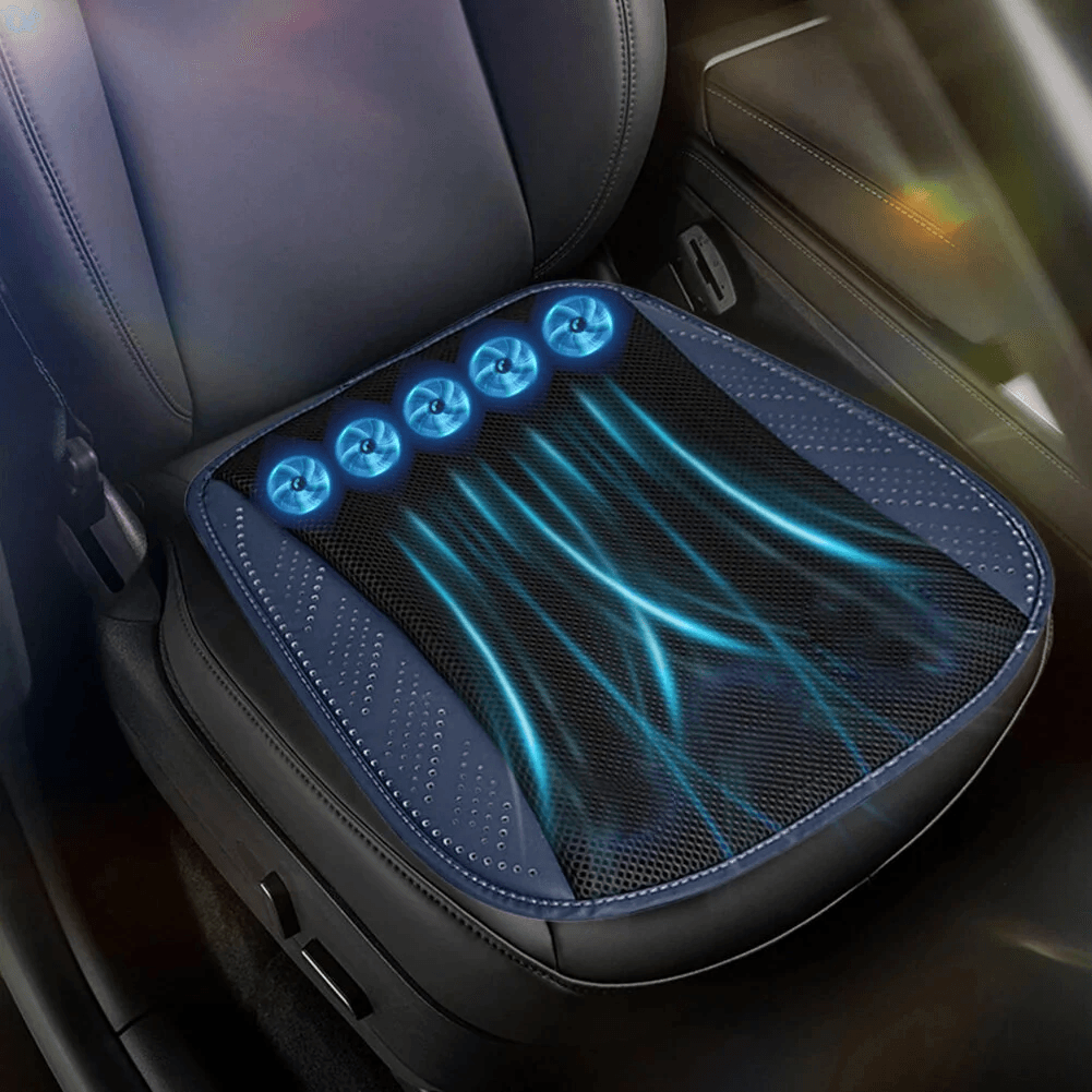 usb cooling car seat cushion with five fans ice silk mesh and speed airflow