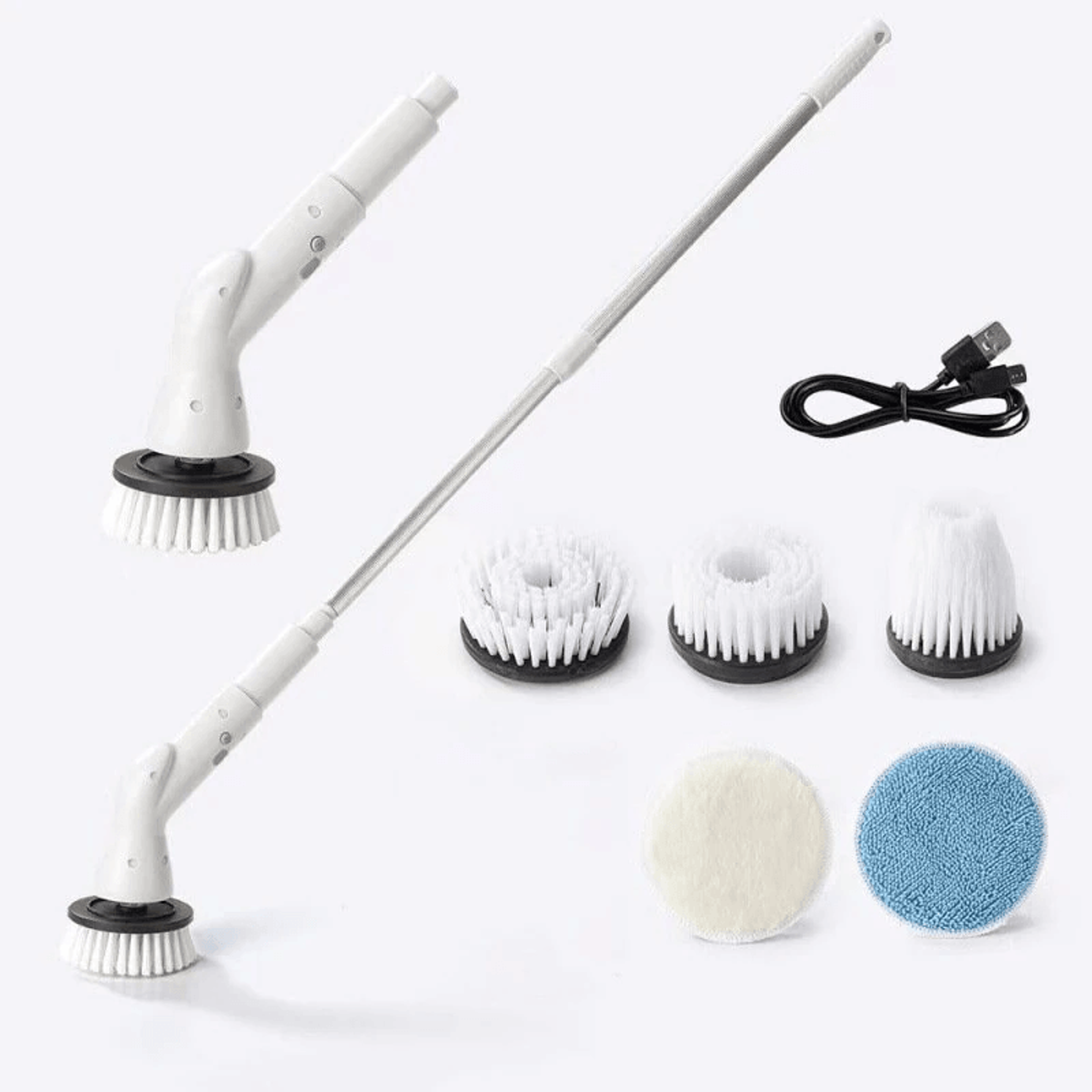 cordless electric cleaning brush with extendable handle and brush heads