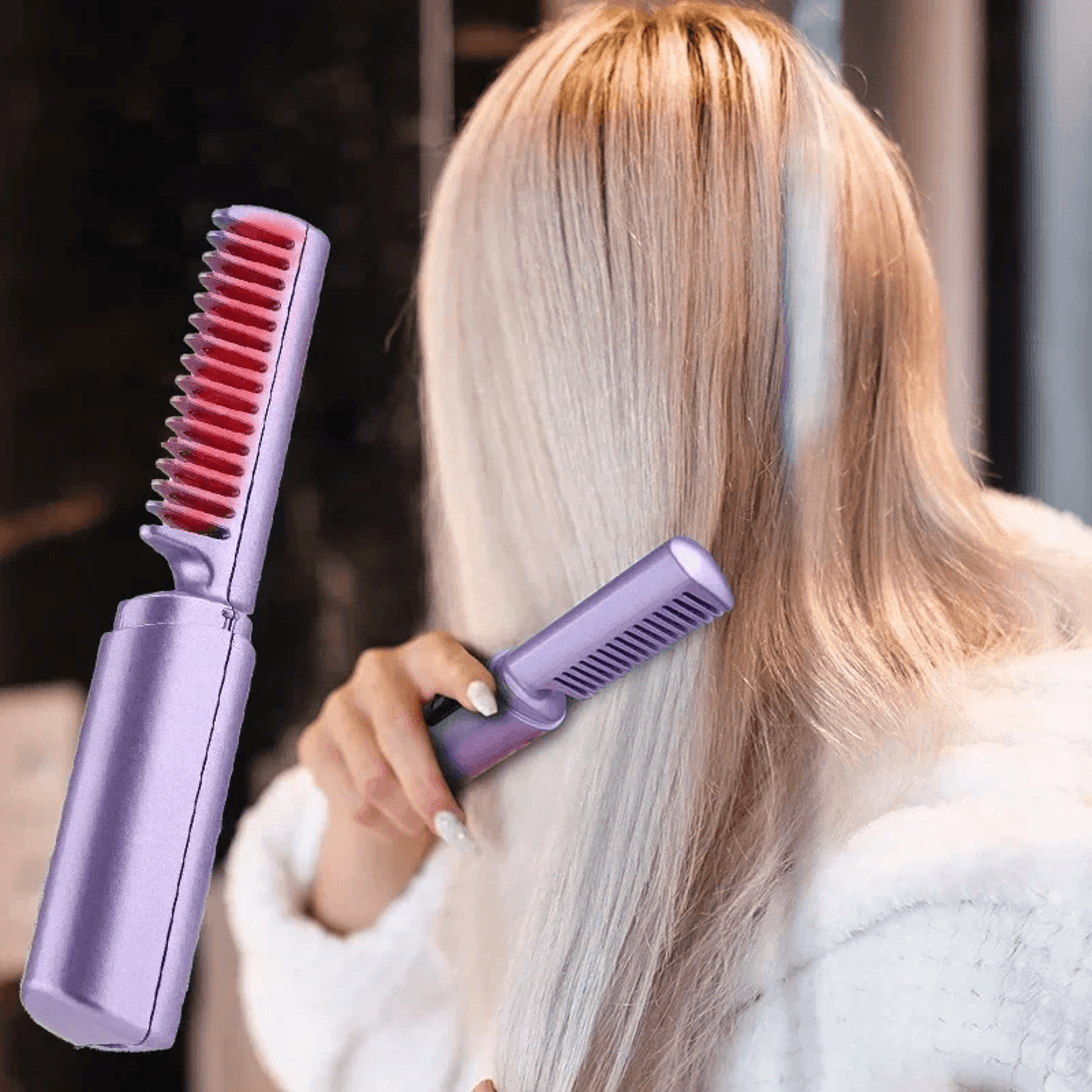portable mini hair straightener brush usb rechargeable adjustable temperature styling comb