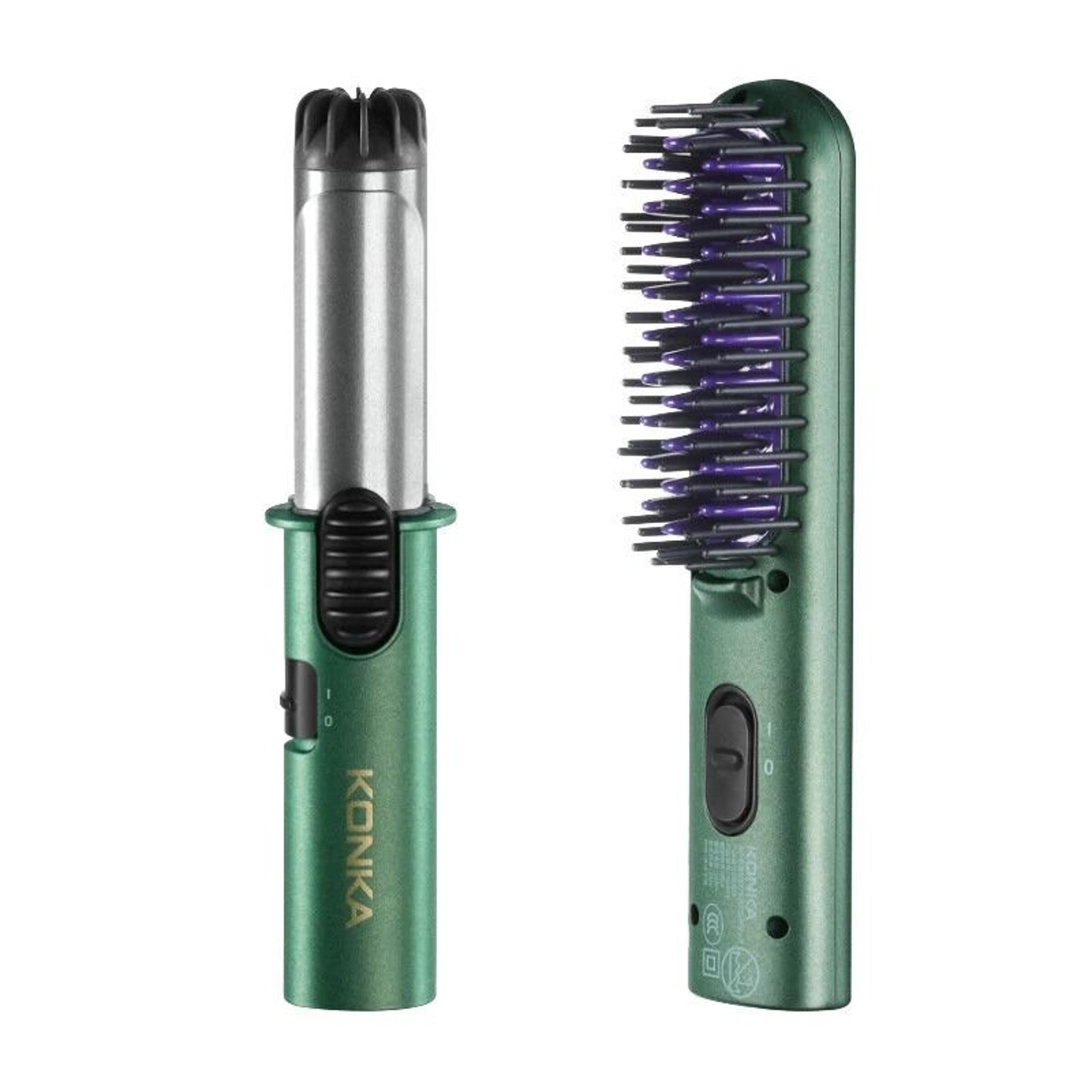 mini portable hair styling kit with straightening comb and curling iron