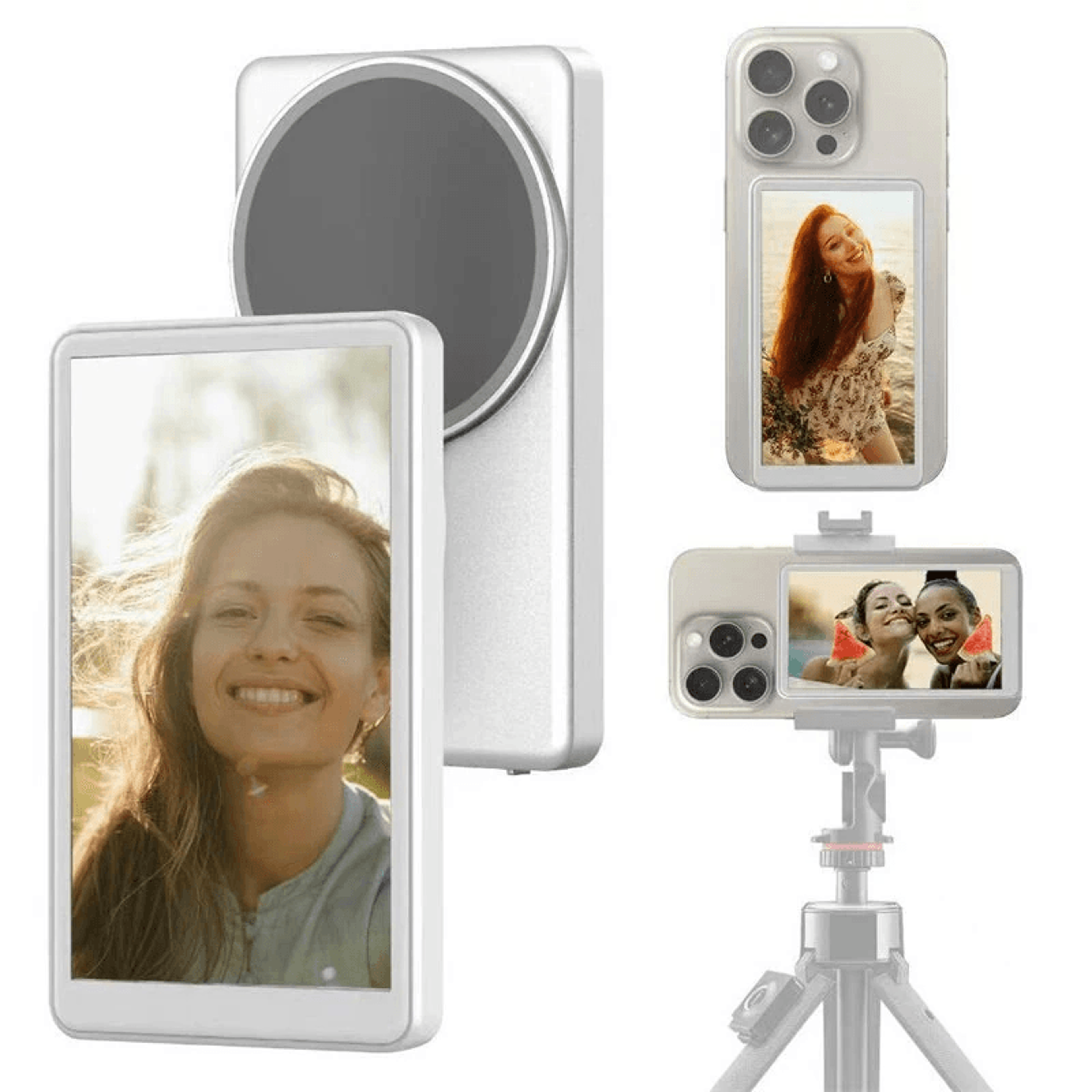 magnetic smartphone selfie monitor screen for rear camera vlogging and live streaming white