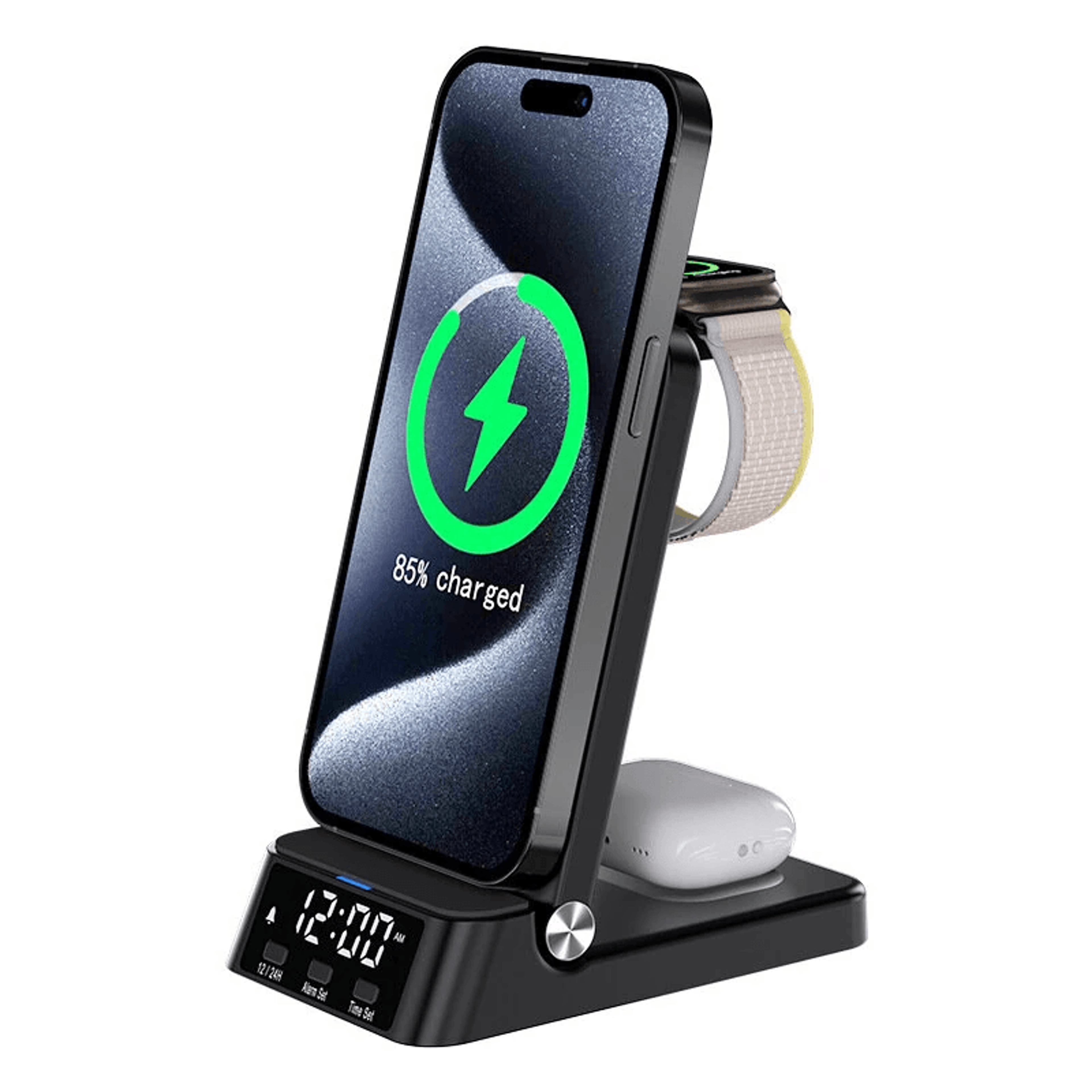 foldable wireless charger stand with digital clock