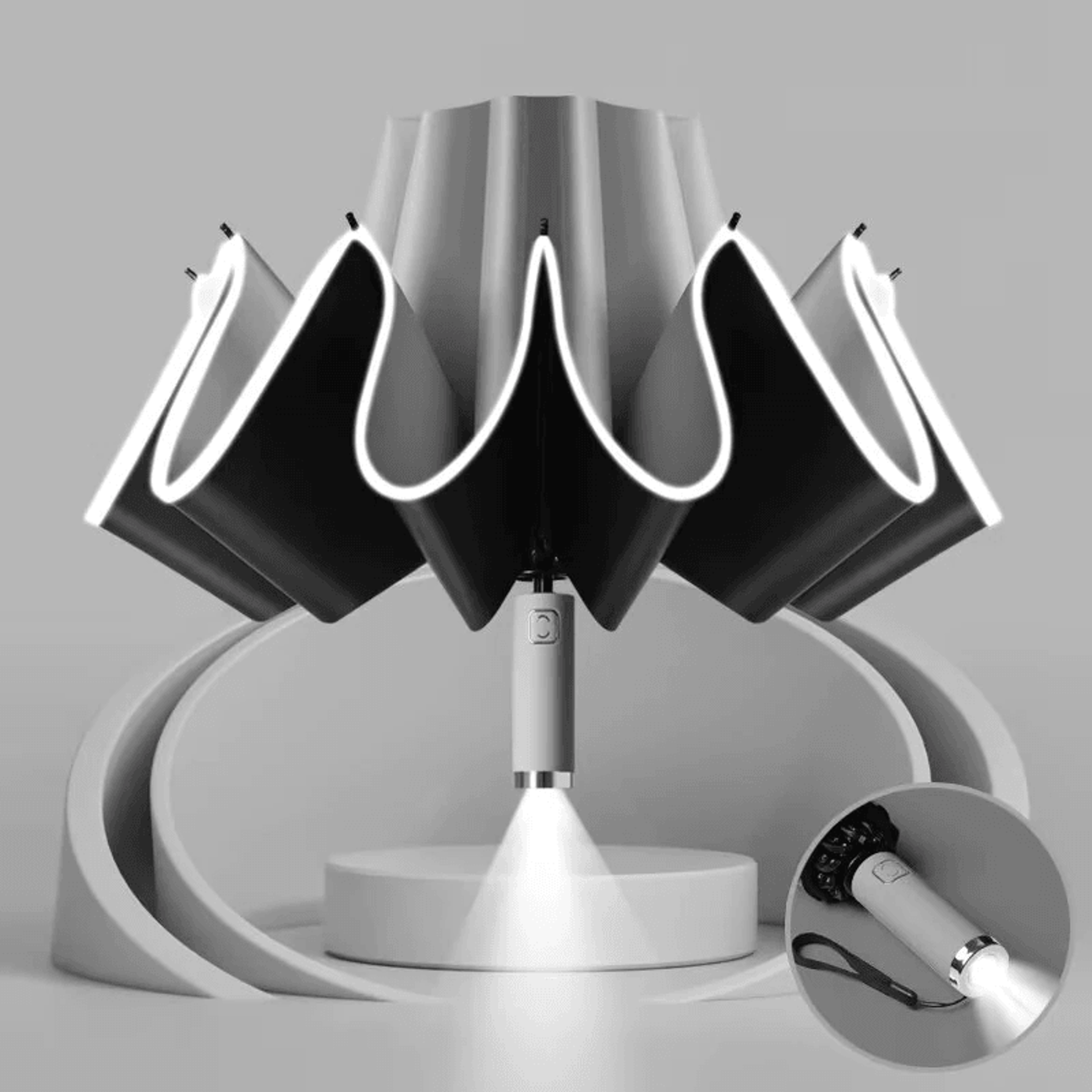automatic reverse folding umbrella with led handle reinforced ribs and uv protection