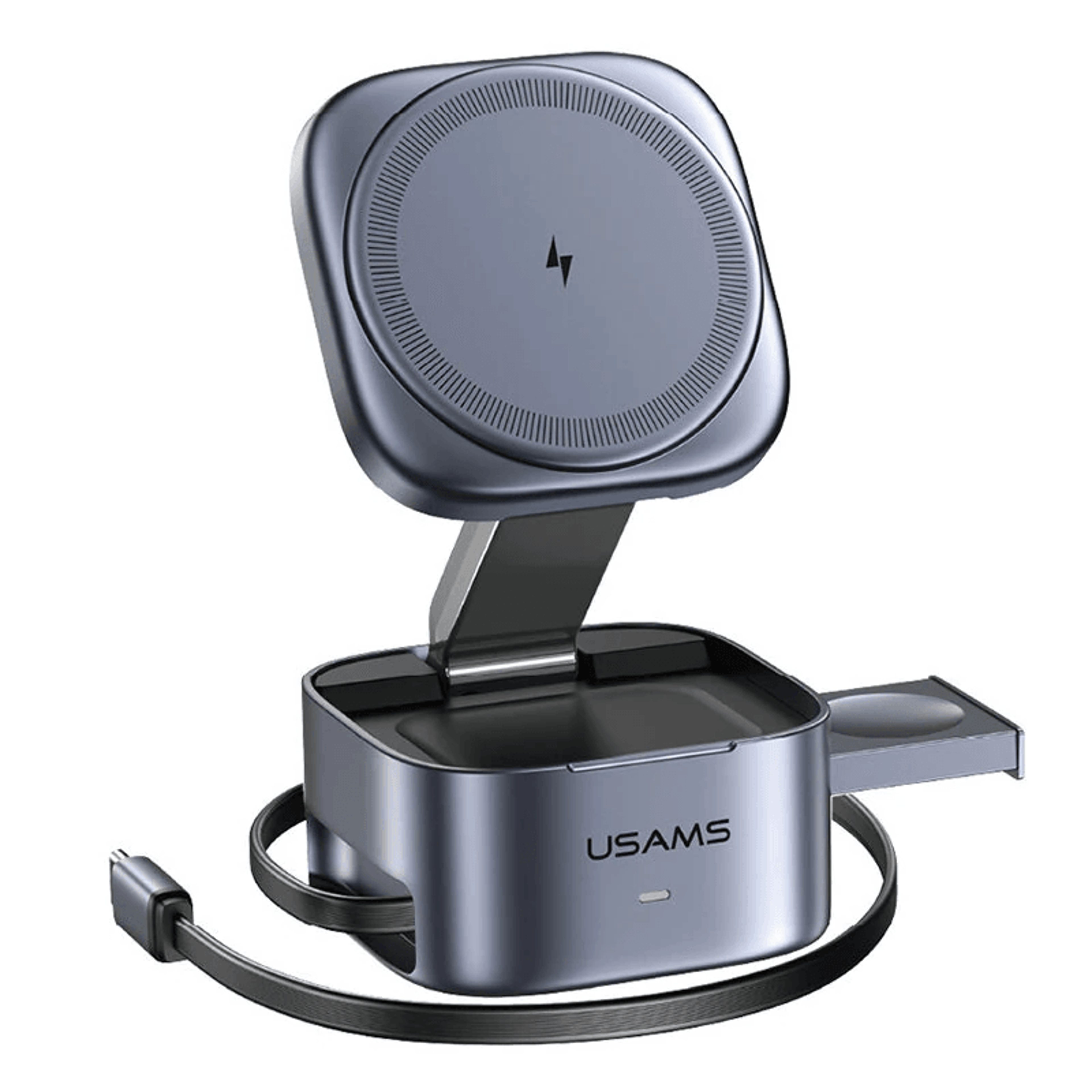 magnetic wireless charging stand with retractable cable