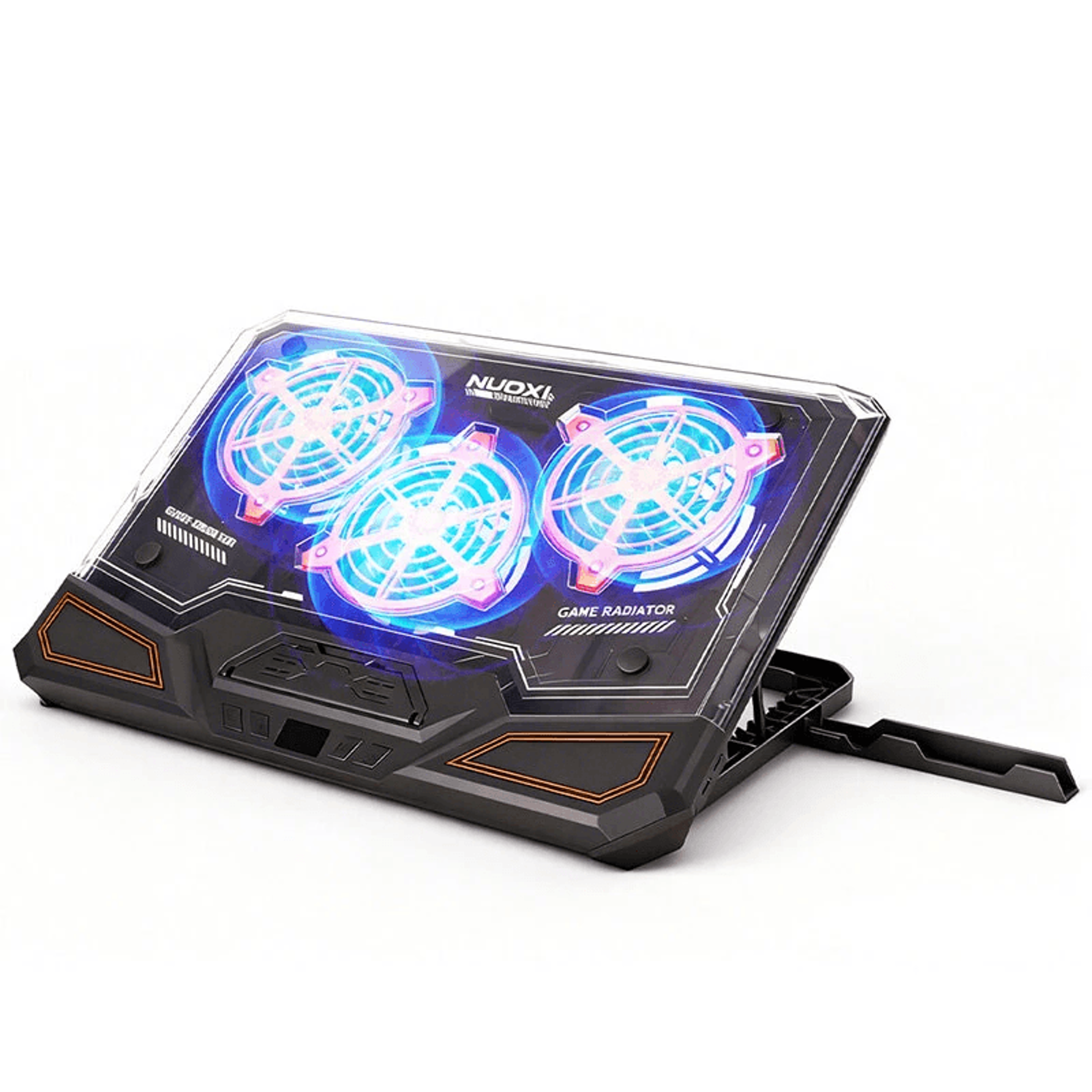 laptop cooling pad with triple fans rgb lighting lcd display and height levels