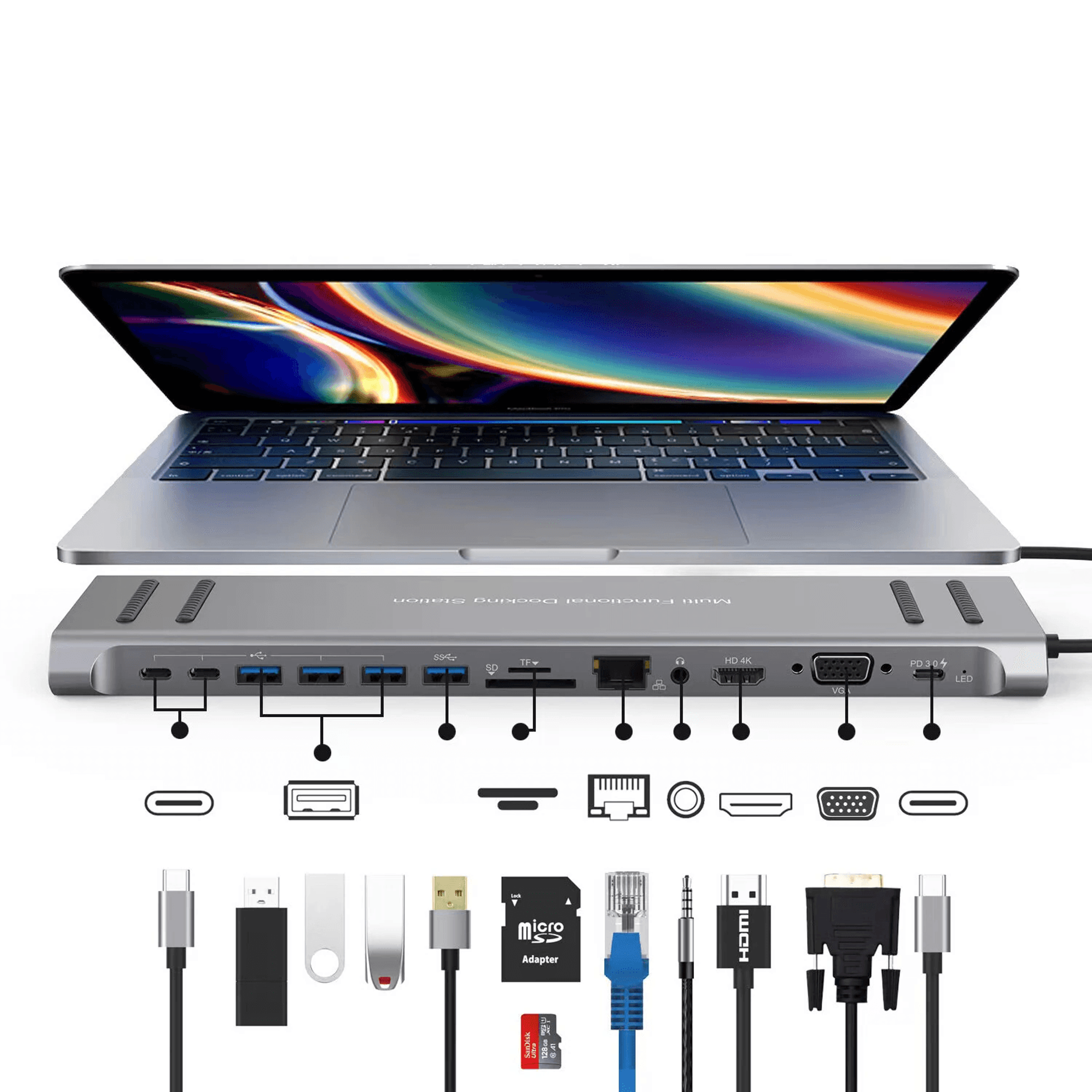 usb c docking station with pd video vga ethernet and card reader