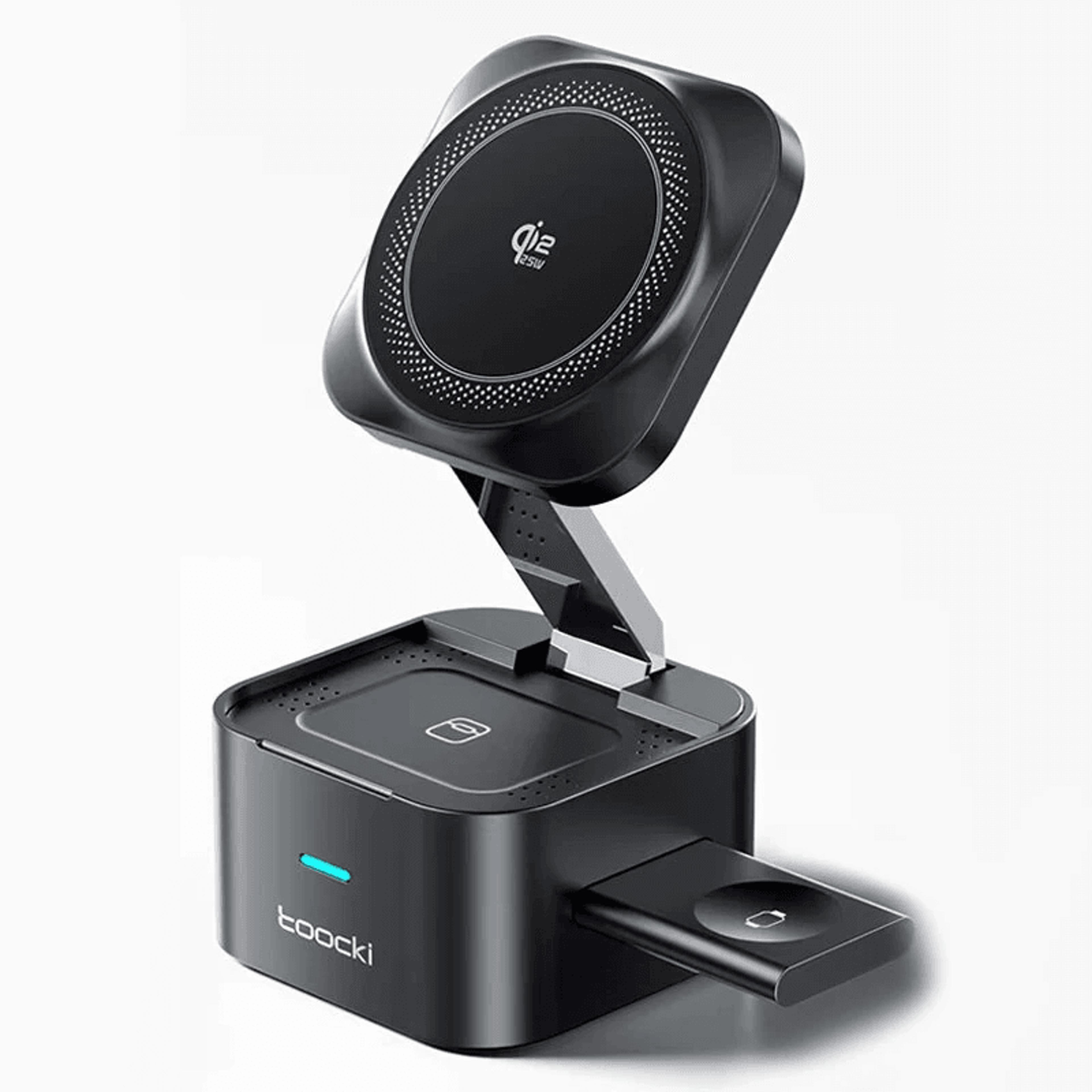 wireless charging station with charging and retractable cable