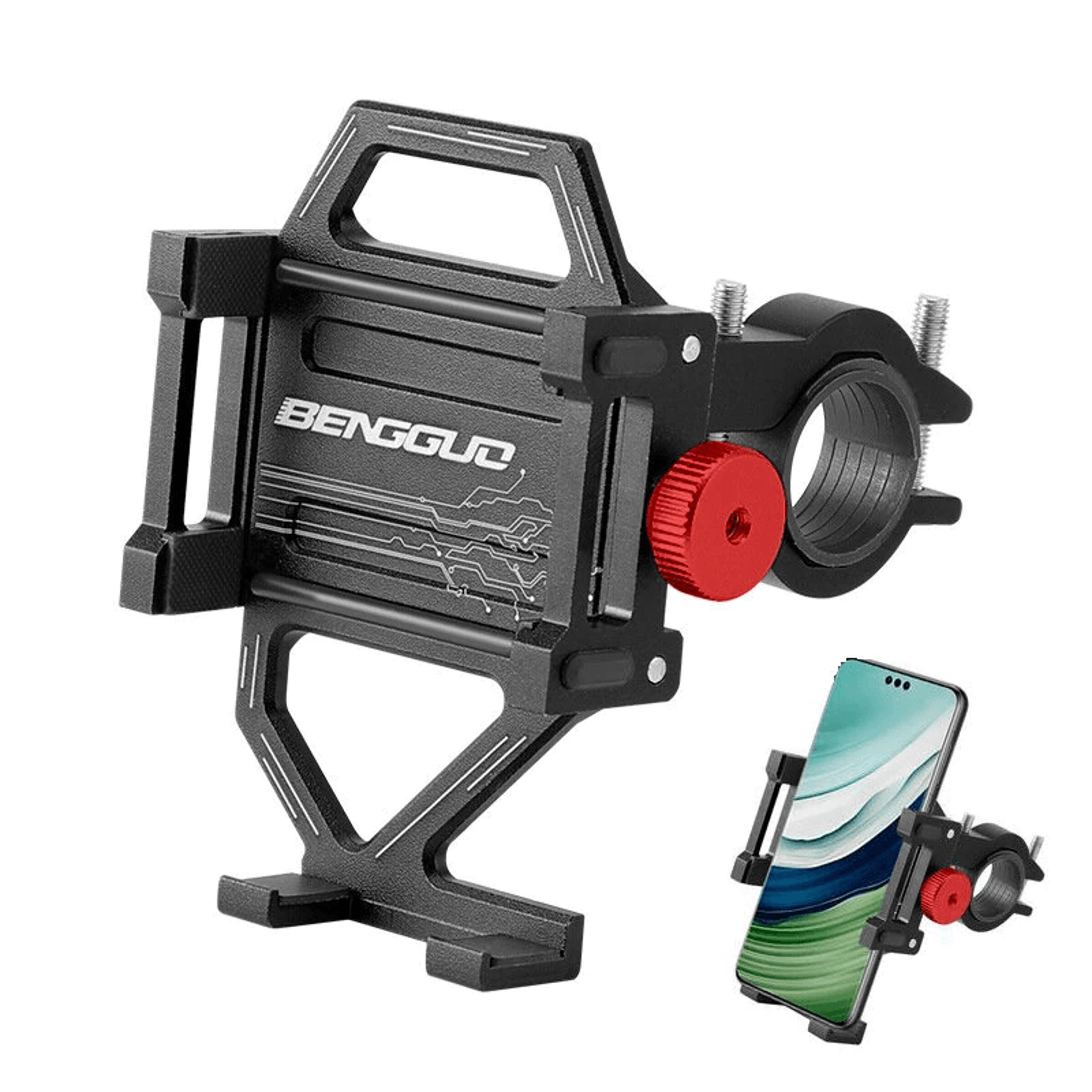 rotating aluminum bicycle phone holder for bike motorcycle and scooter handlebars
