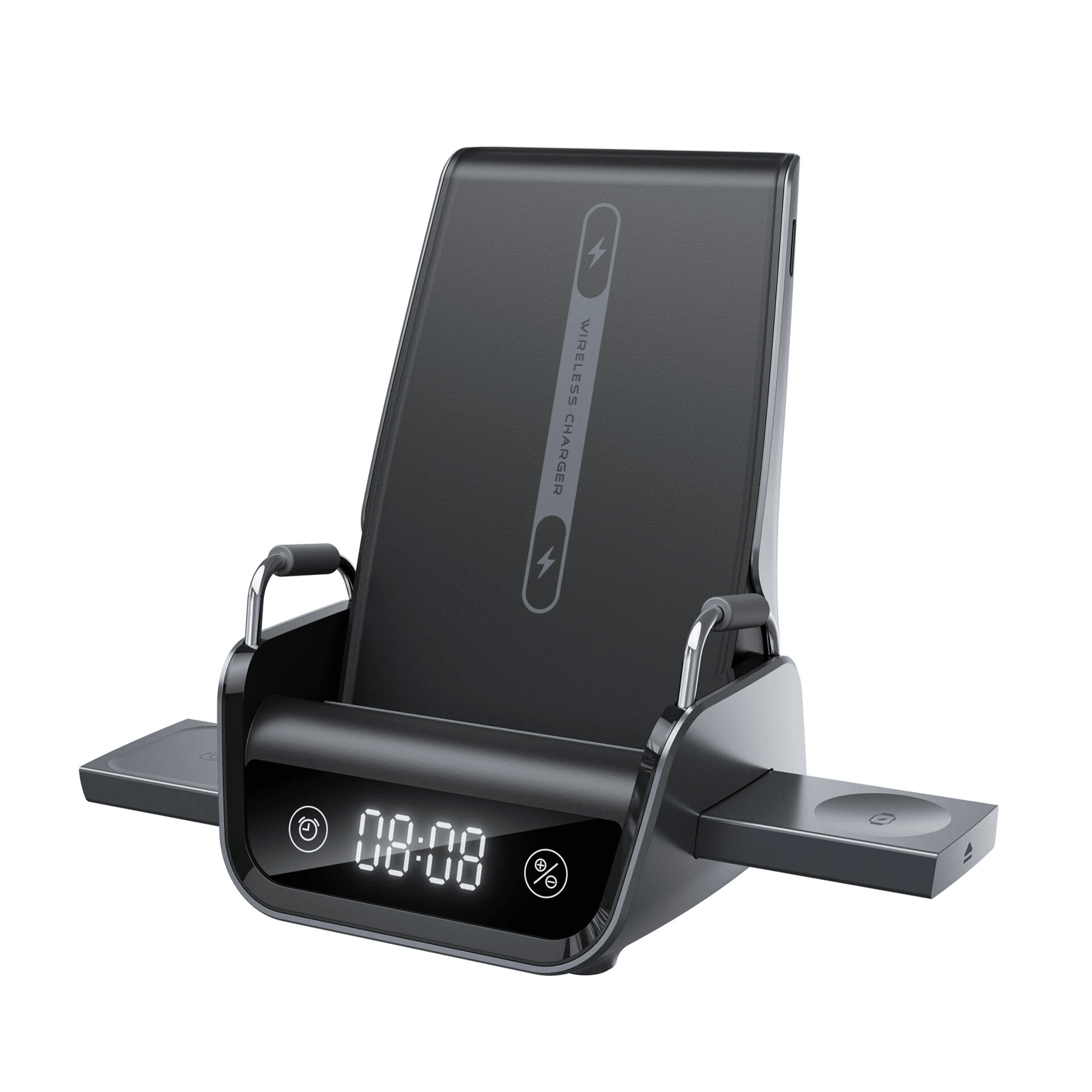 wireless charging station with digital clock and phone stand