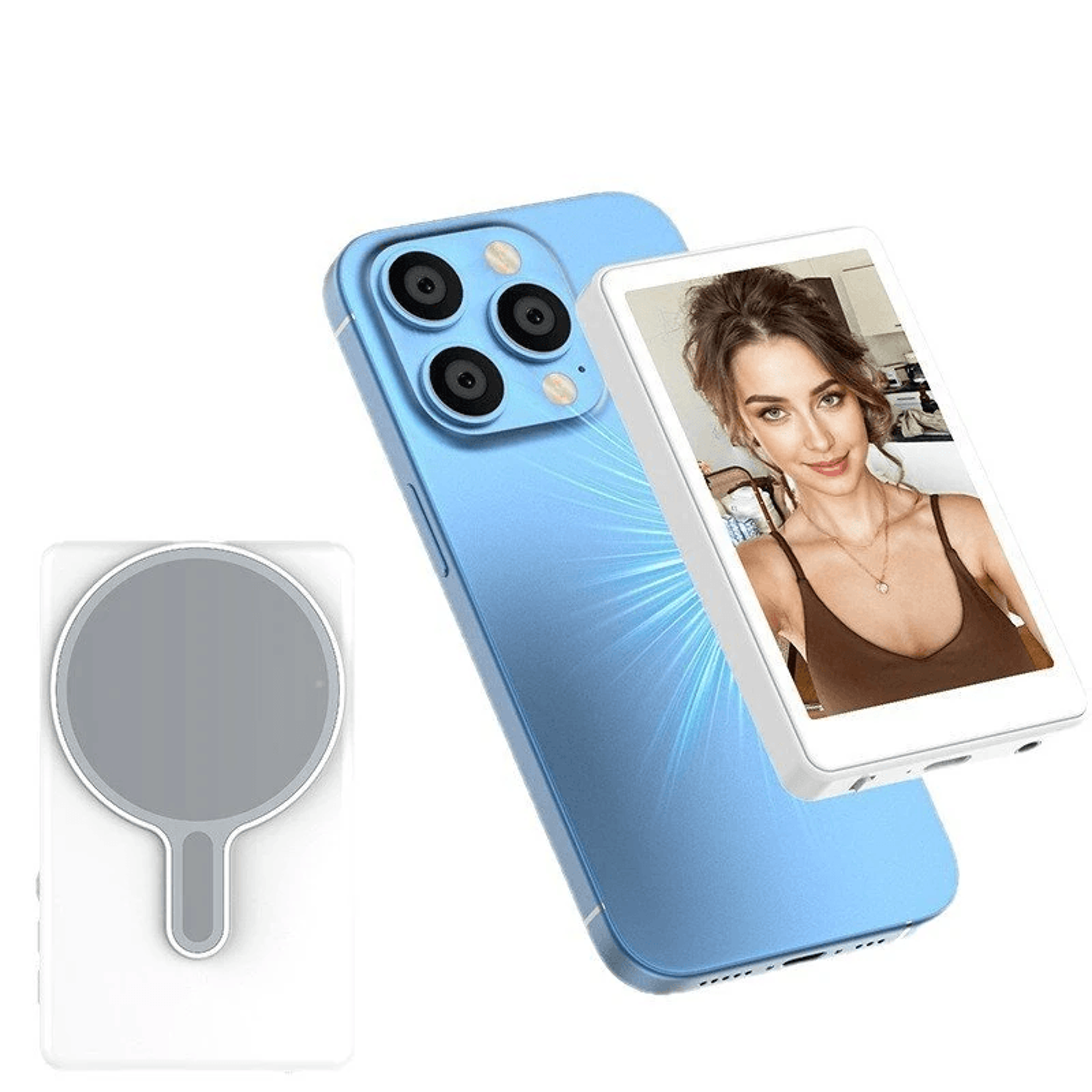 magnetic wireless phone selfie monitor with hd screen and bluetooth remote
