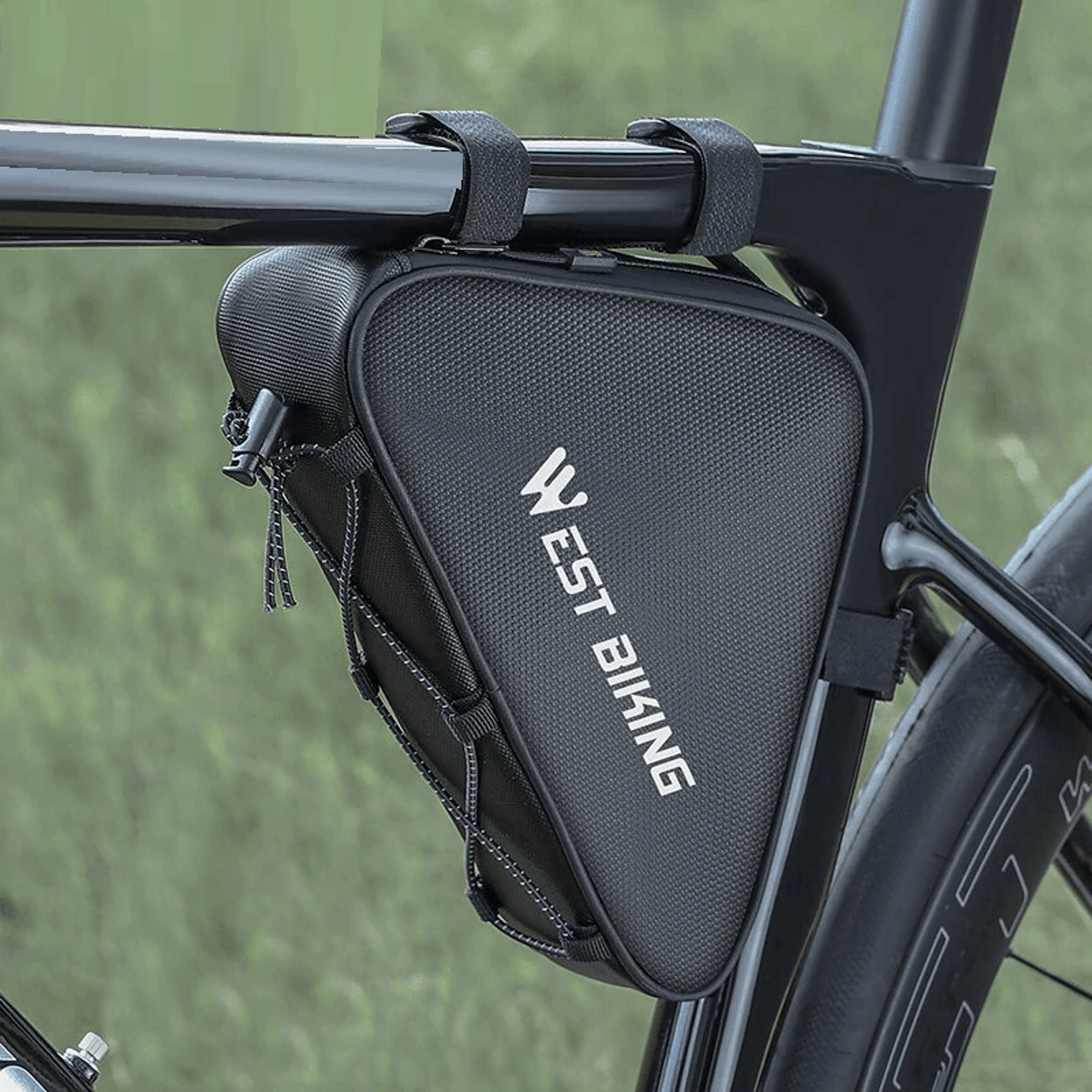 waterproof bicycle front frame triangle bag with elastic cord and mesh pouch