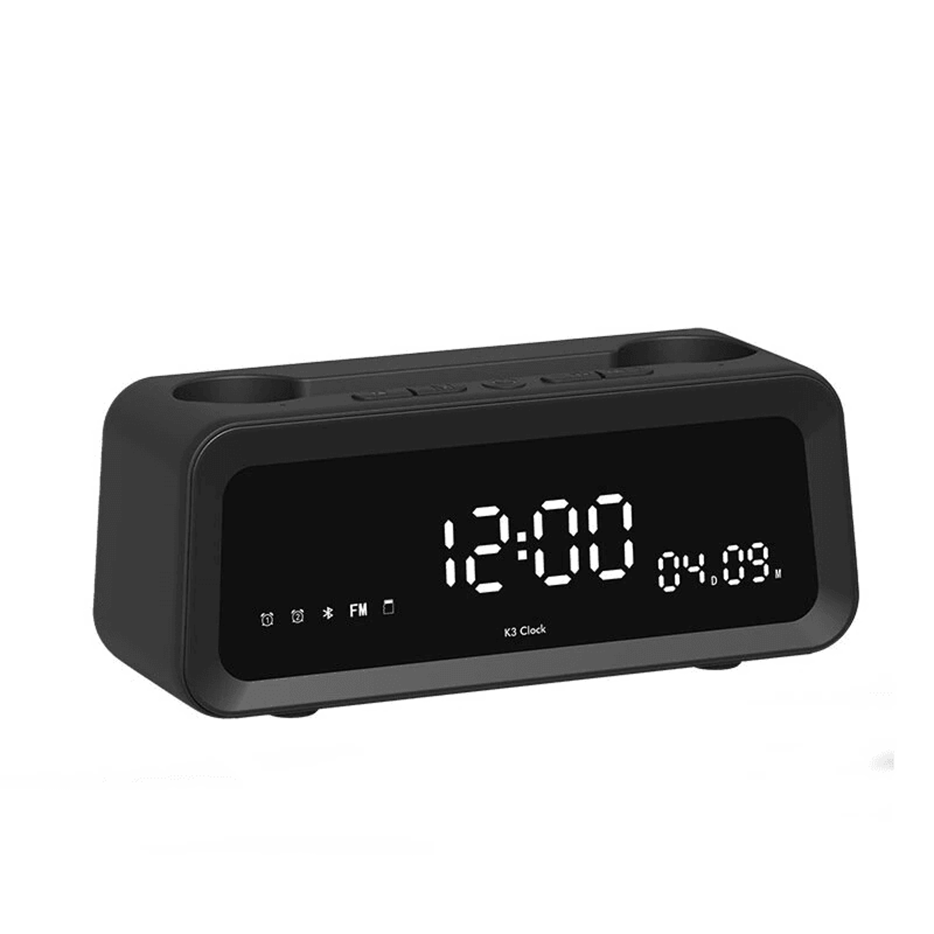 bluetooth alarm clock speaker with dual alarms hd display fm radio and phone stand