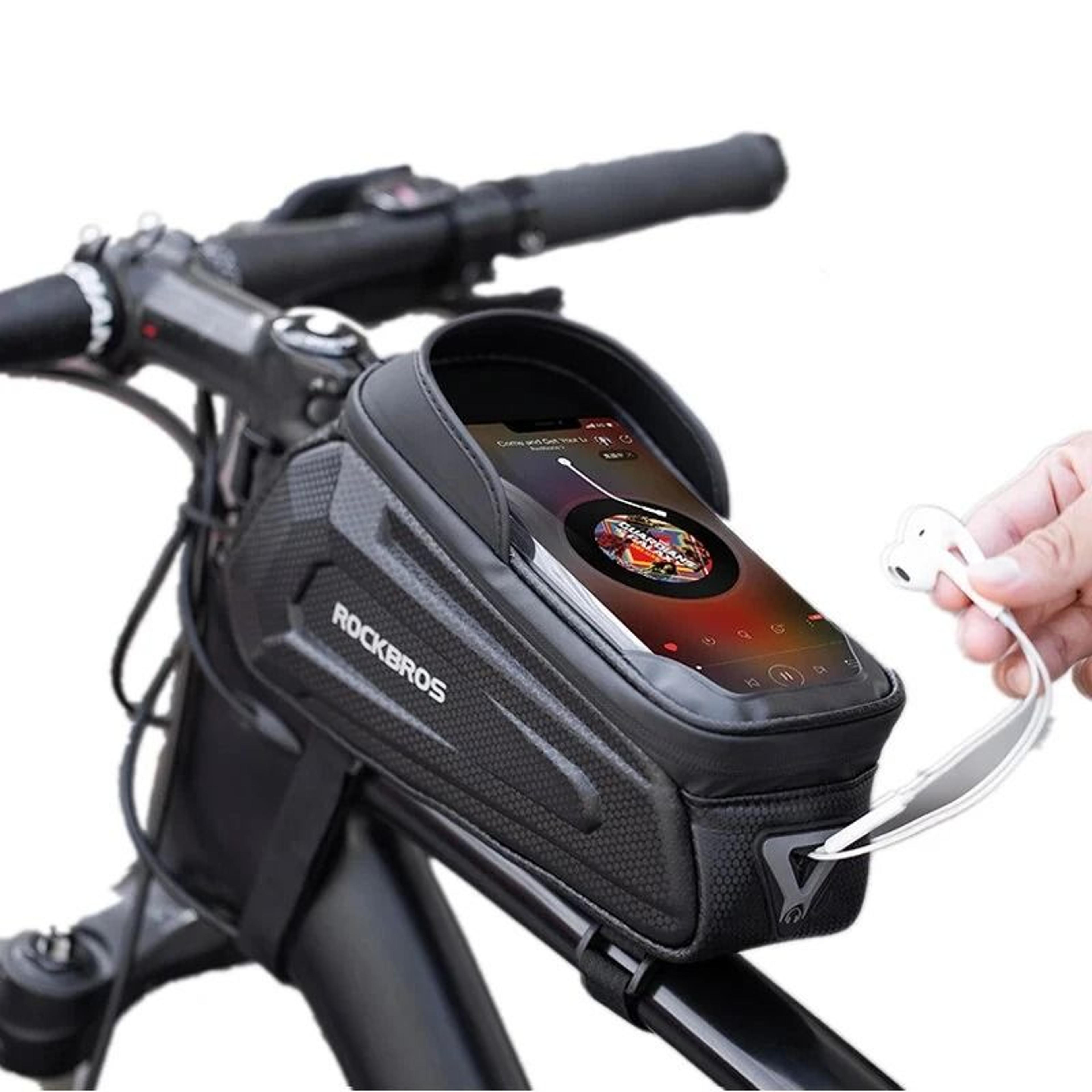 bike top tube bag with touch screen phone pocket and rain cover