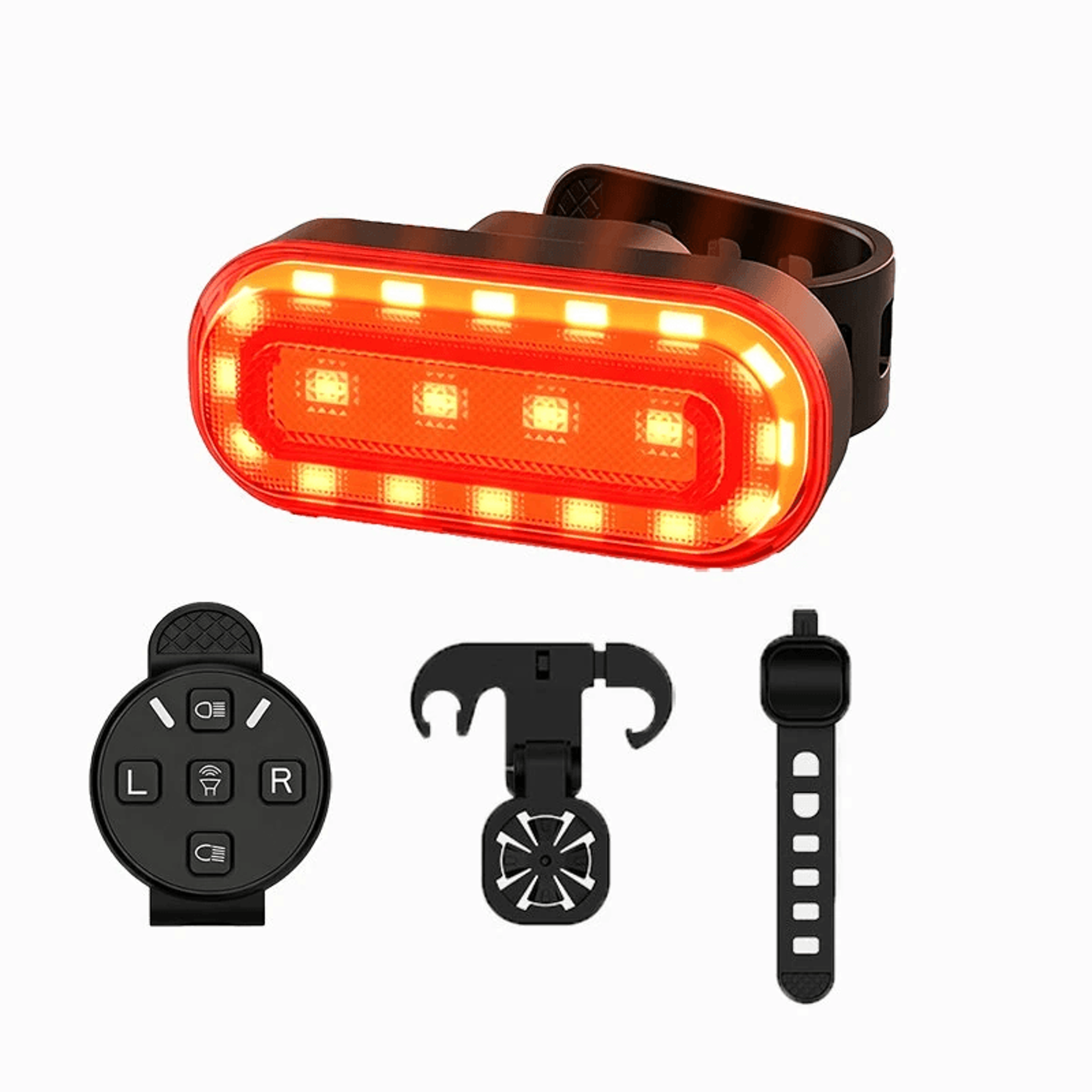wireless remote bicycle tail light with rgb turn signals and water resistance
