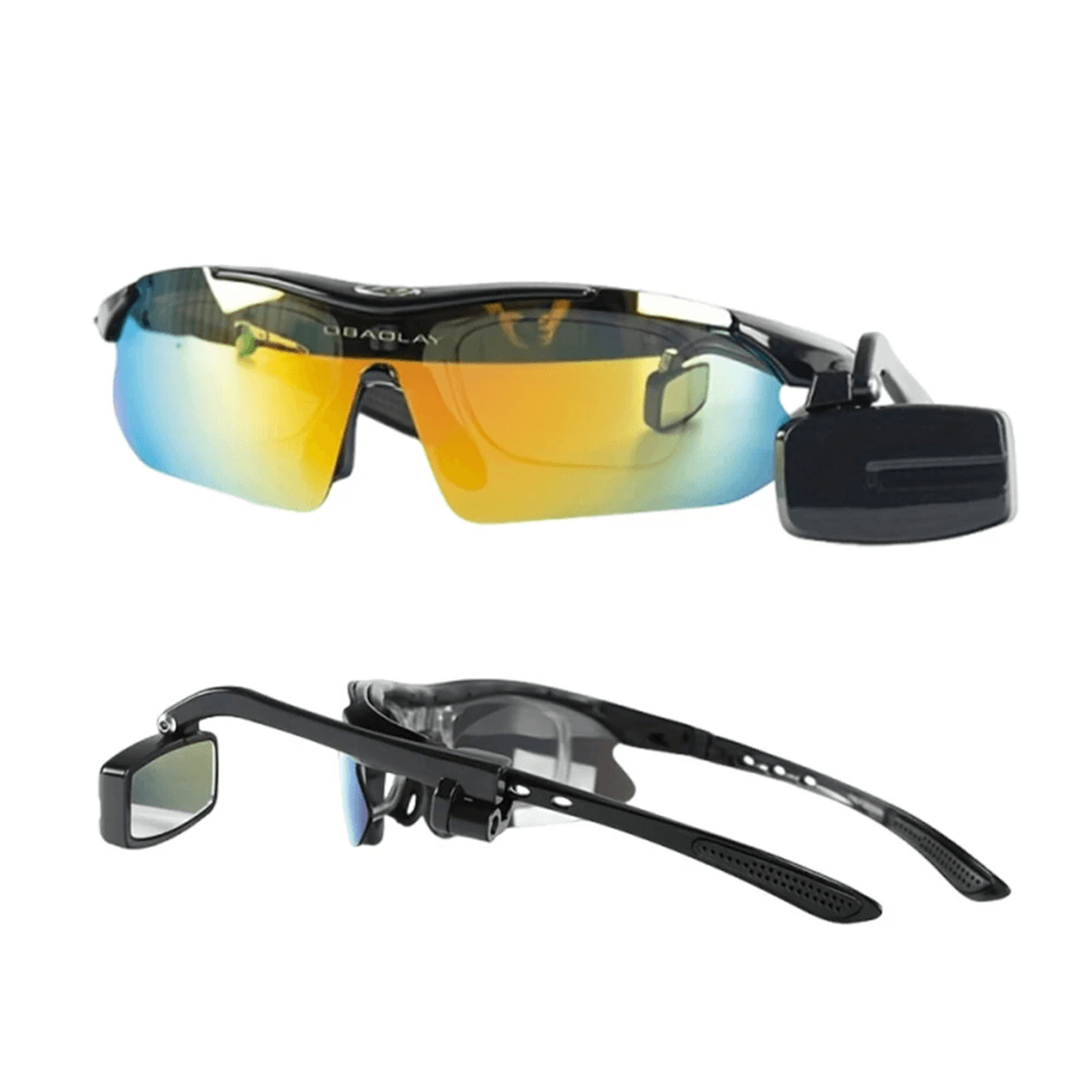 cycling glasses with adjustable rearview mirror wide angle bike riding goggles
