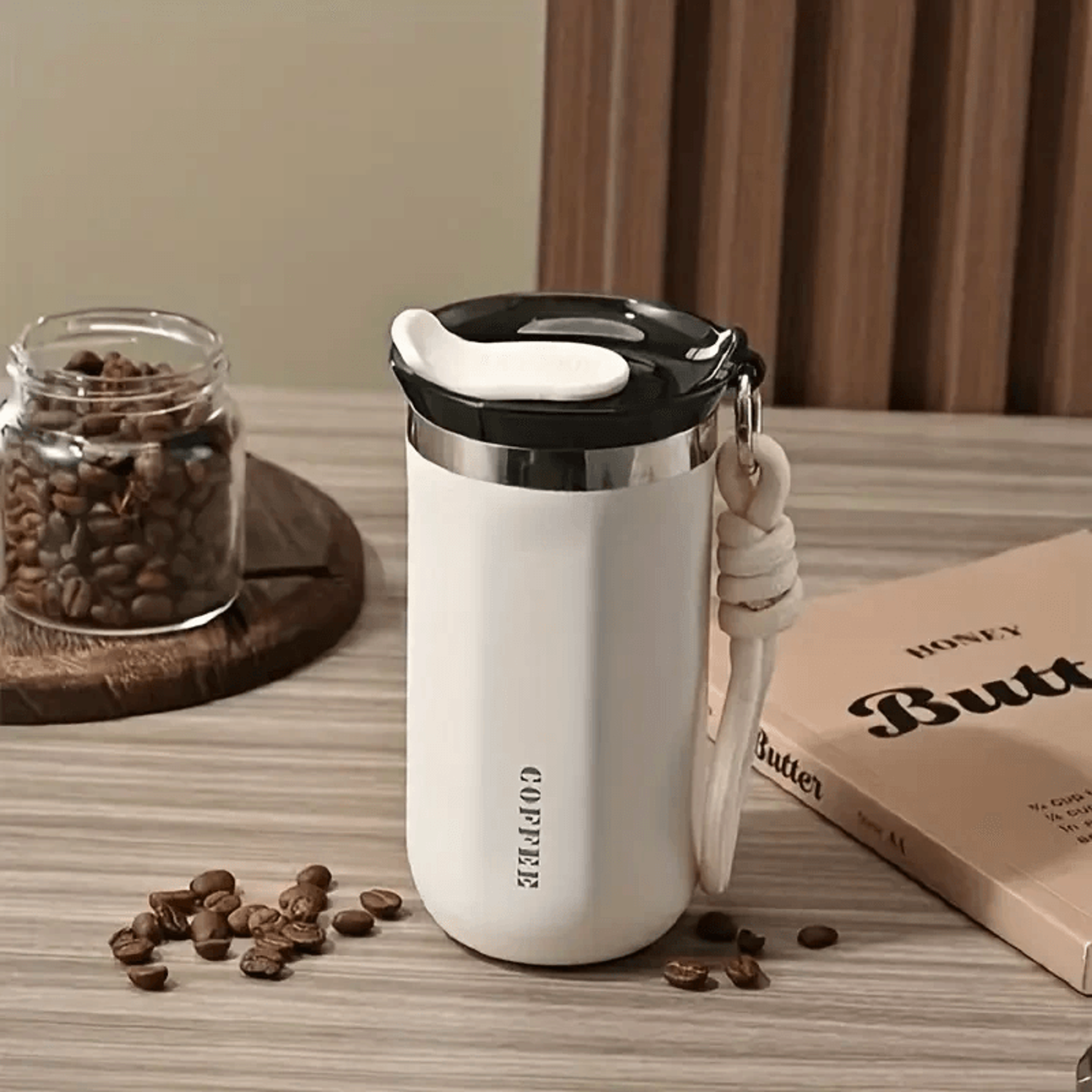 stainless steel vacuum insulated coffee mug with leak proof lid