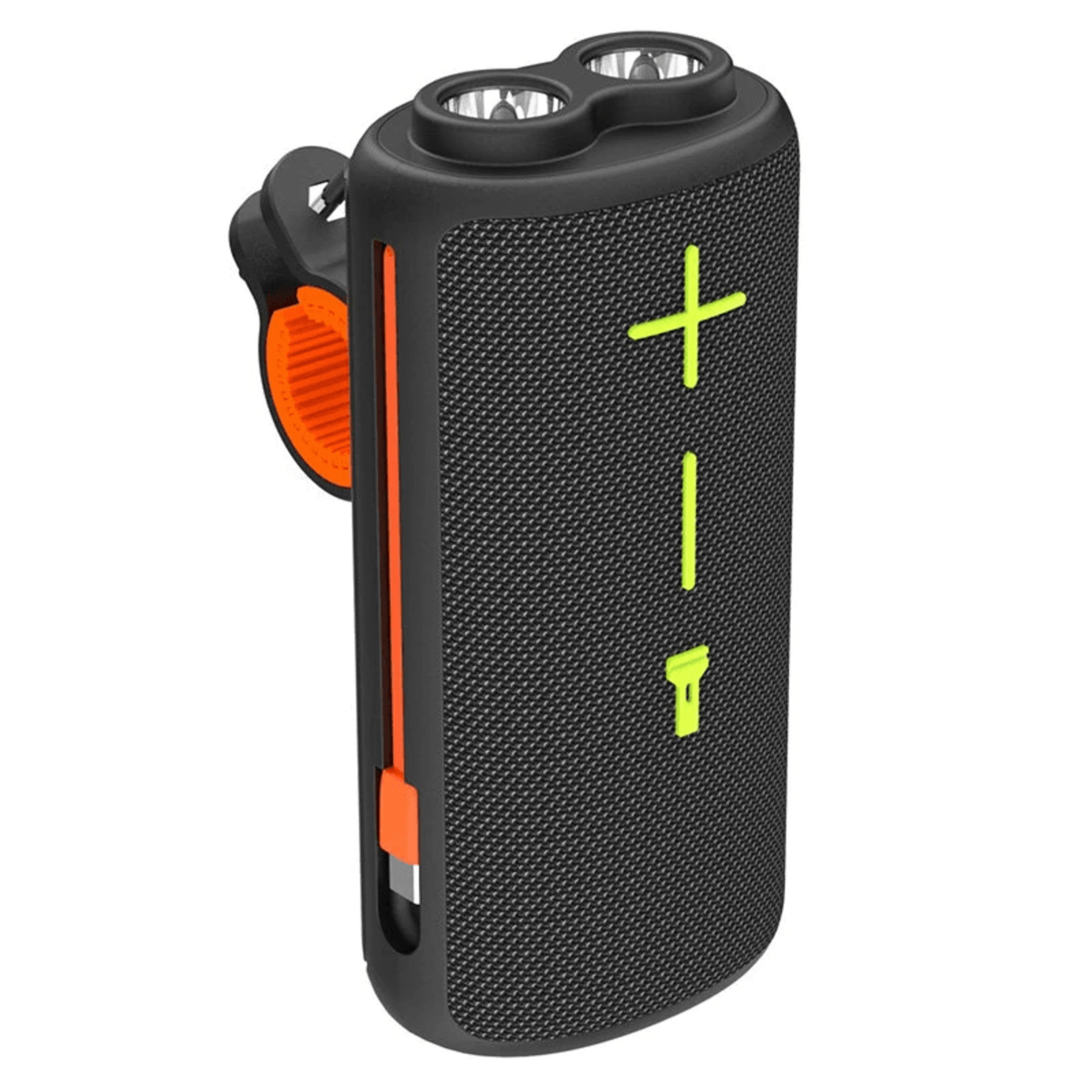 portable bluetooth cycling speaker with dual flashlights and power bank