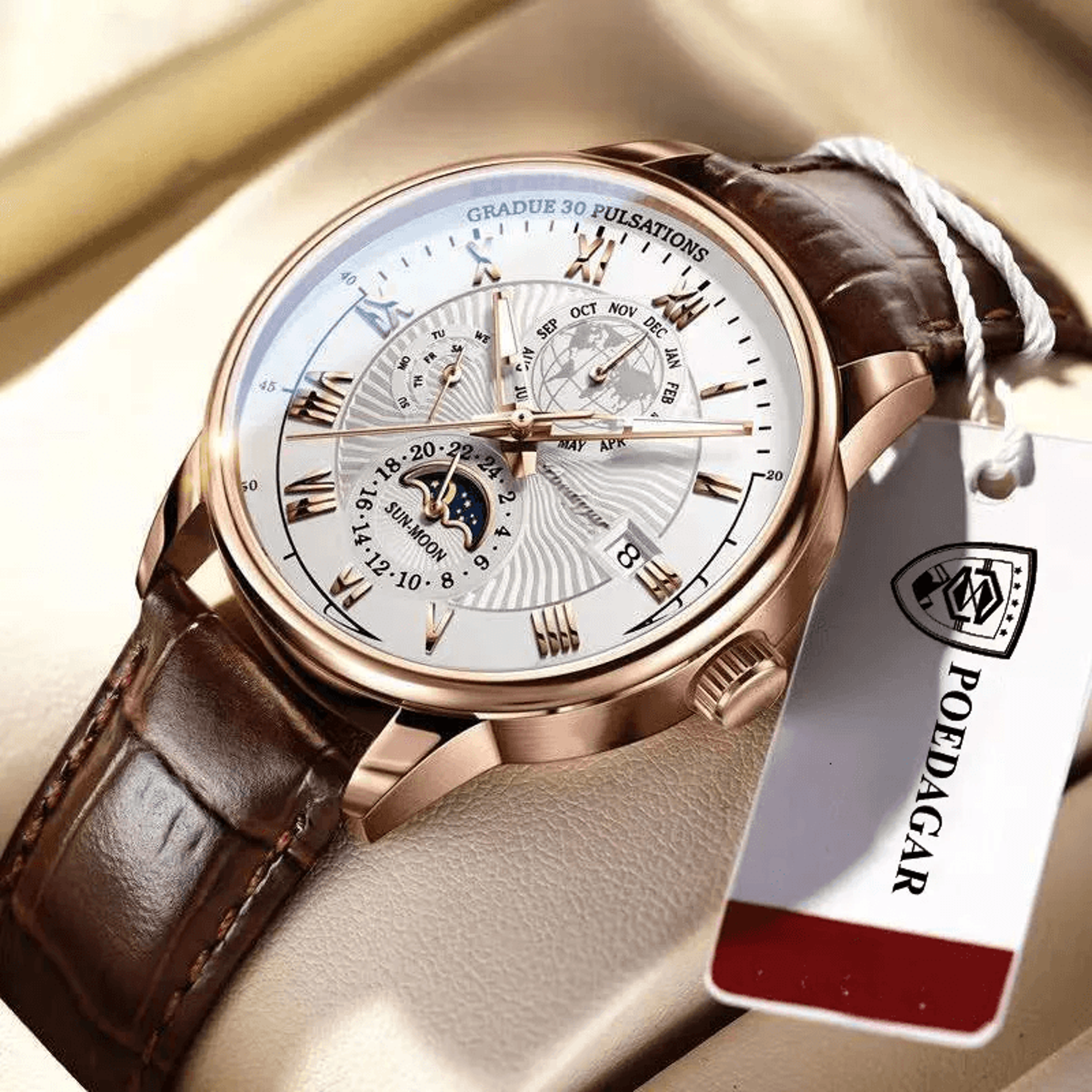 mens quartz business watch with stainless steel band and calendar display