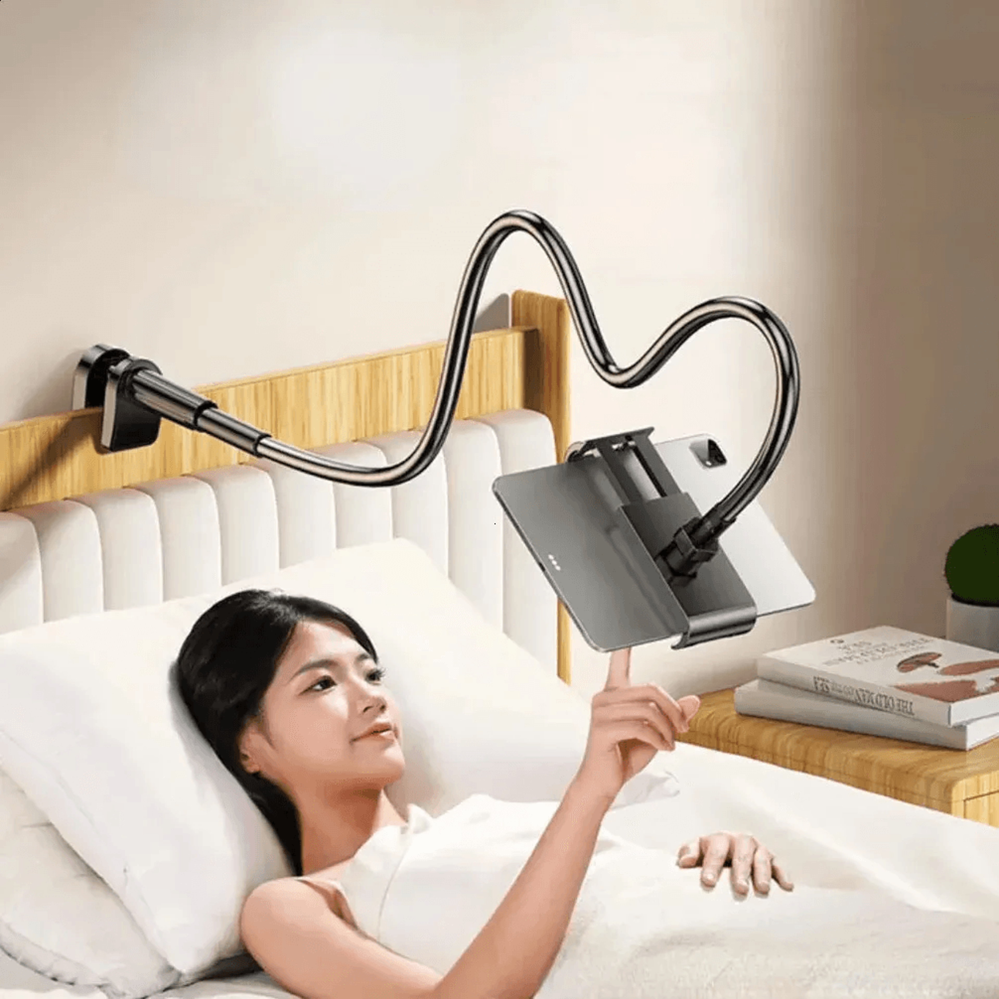 stainless steel multi purpose phone and tablet stand for kitchen desk and bedside
