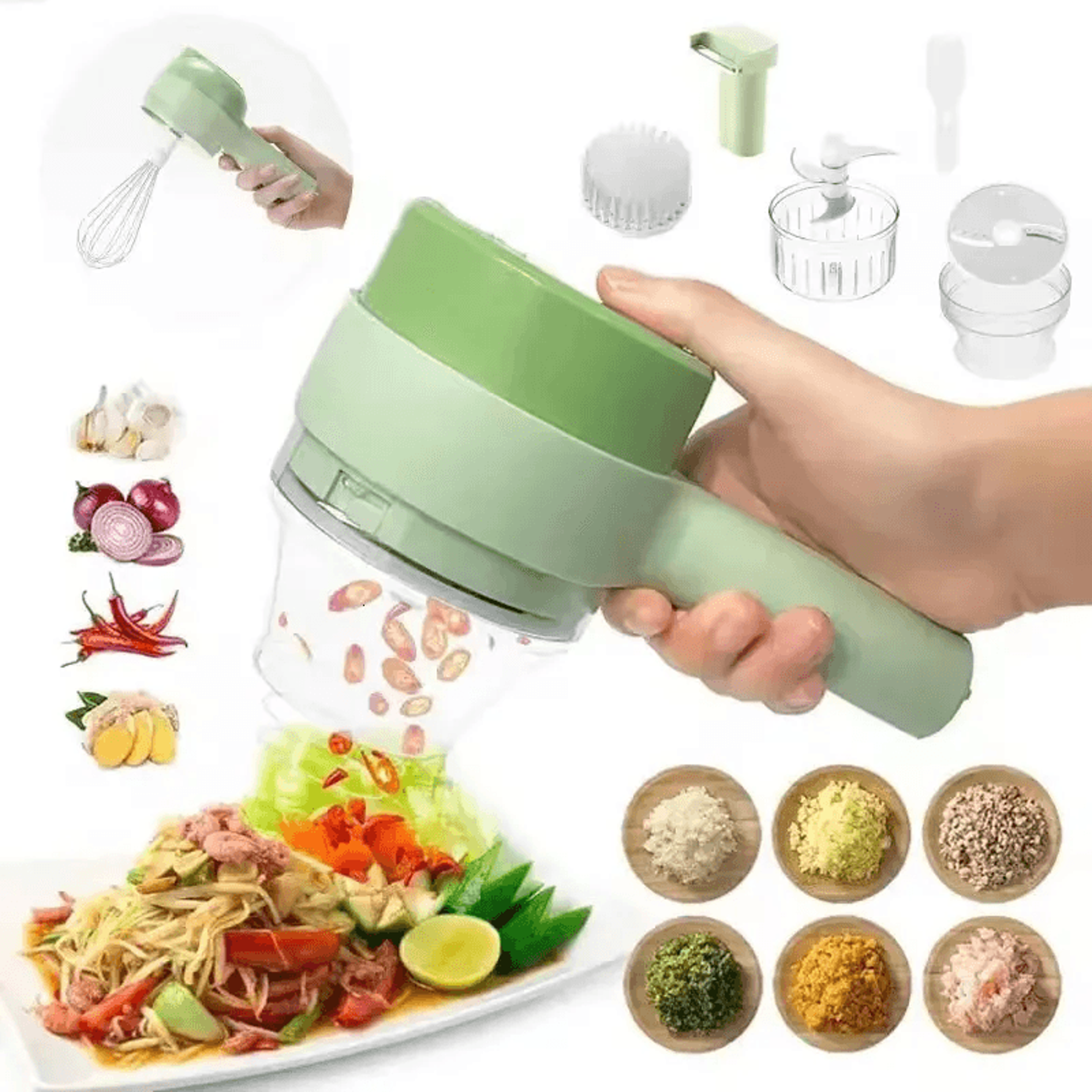 electric food processor with wireless vegetable cutter and garlic grinder