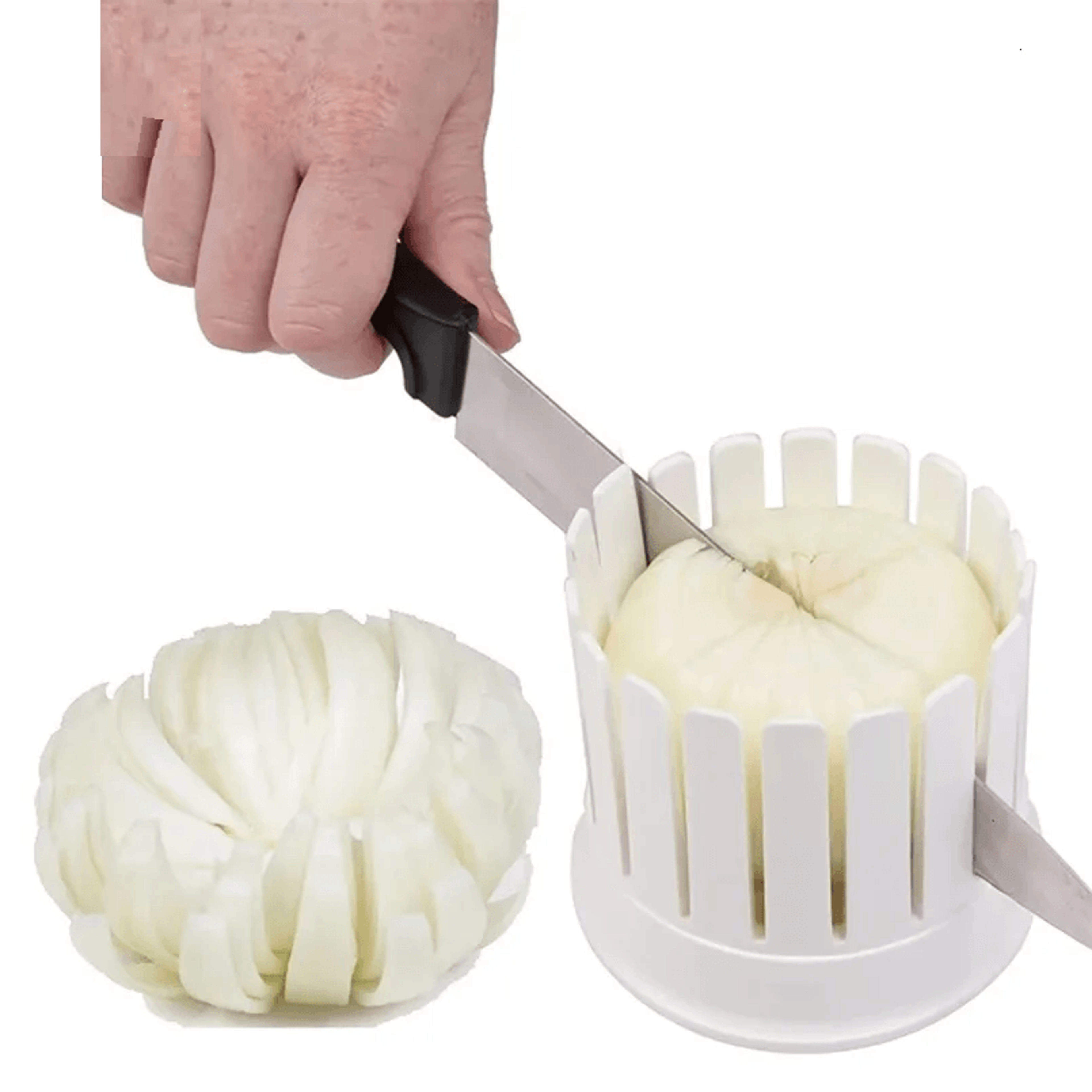 onion blossom maker slicer and plastic fruit vegetable cutter for decorative garnishes