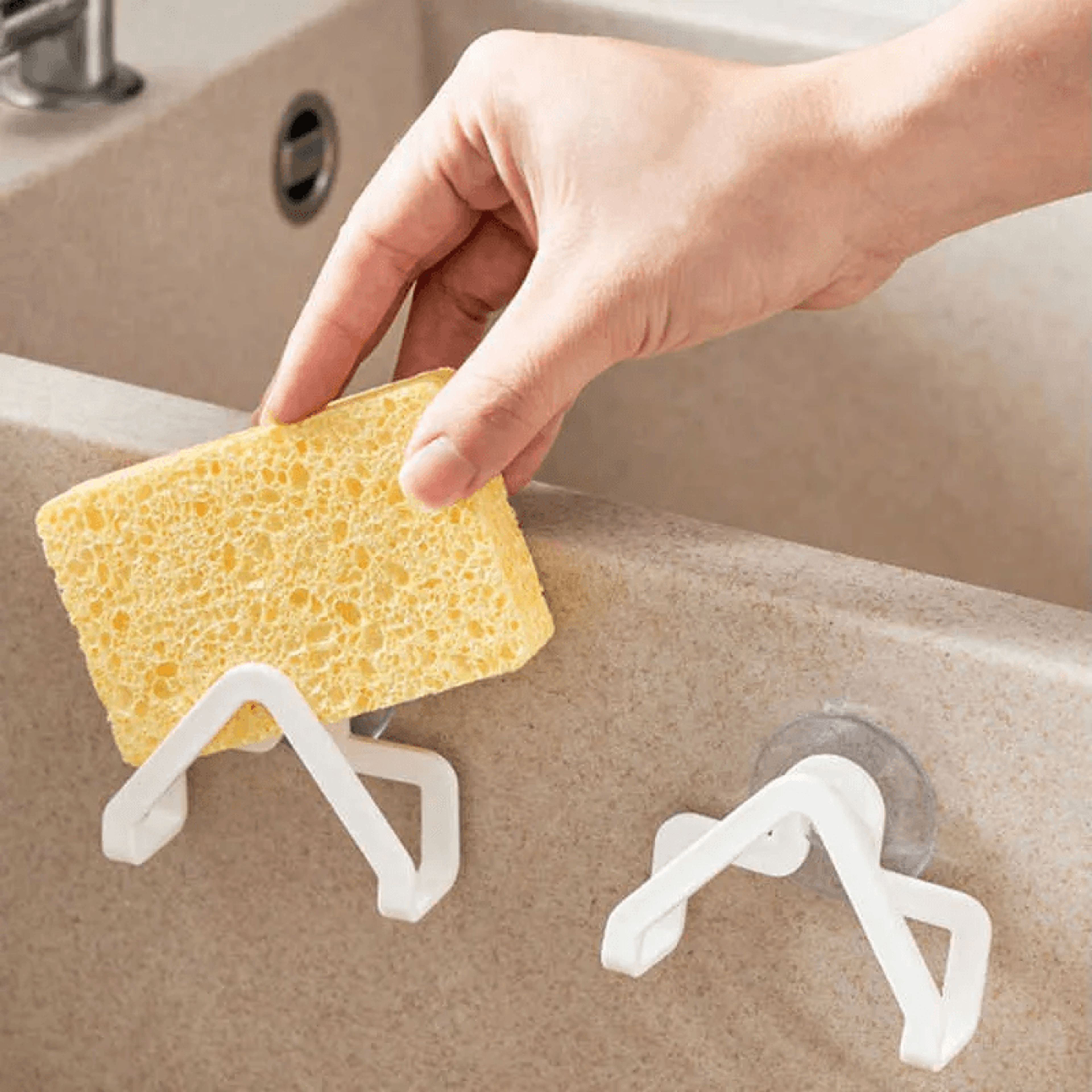 suction cup sink organizer and sponge holder drain rack for kitchen and bathroom