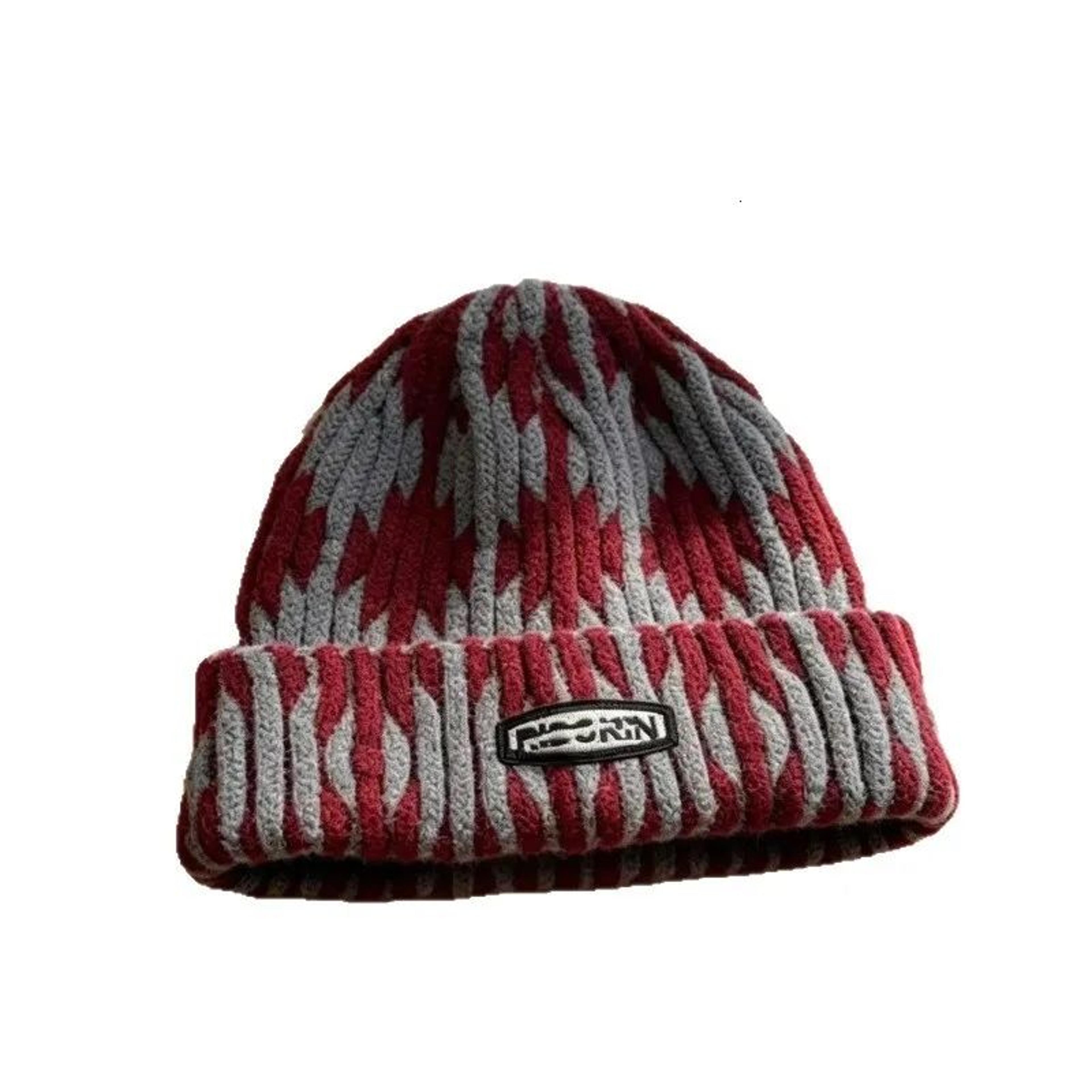 tie dye knit beanie hat with color block pattern for winter streetwear