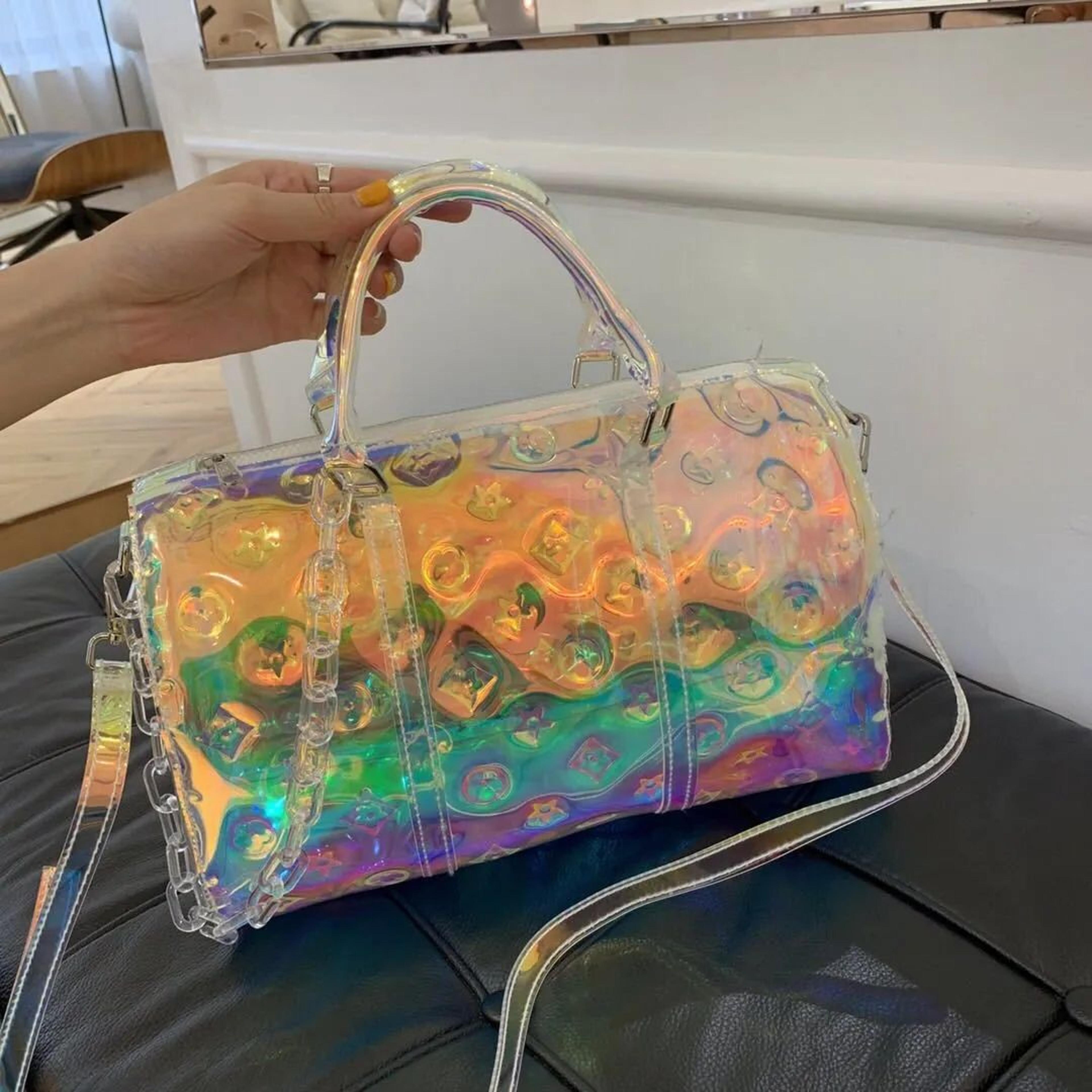 transparent colorful travel shoulder bag with zipper and wet dry separation