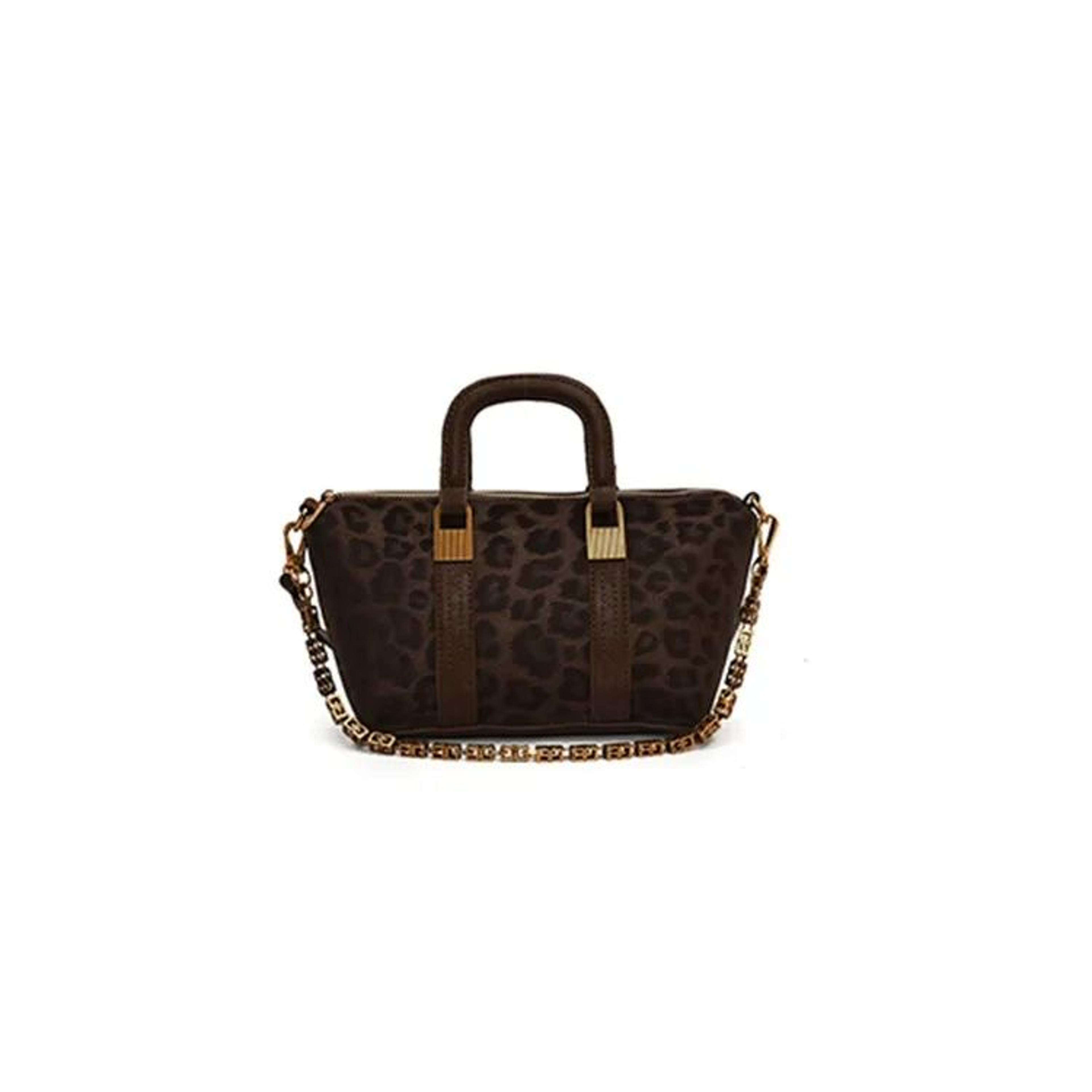 women's leopard print shoulder bag with flap design and zipper closure