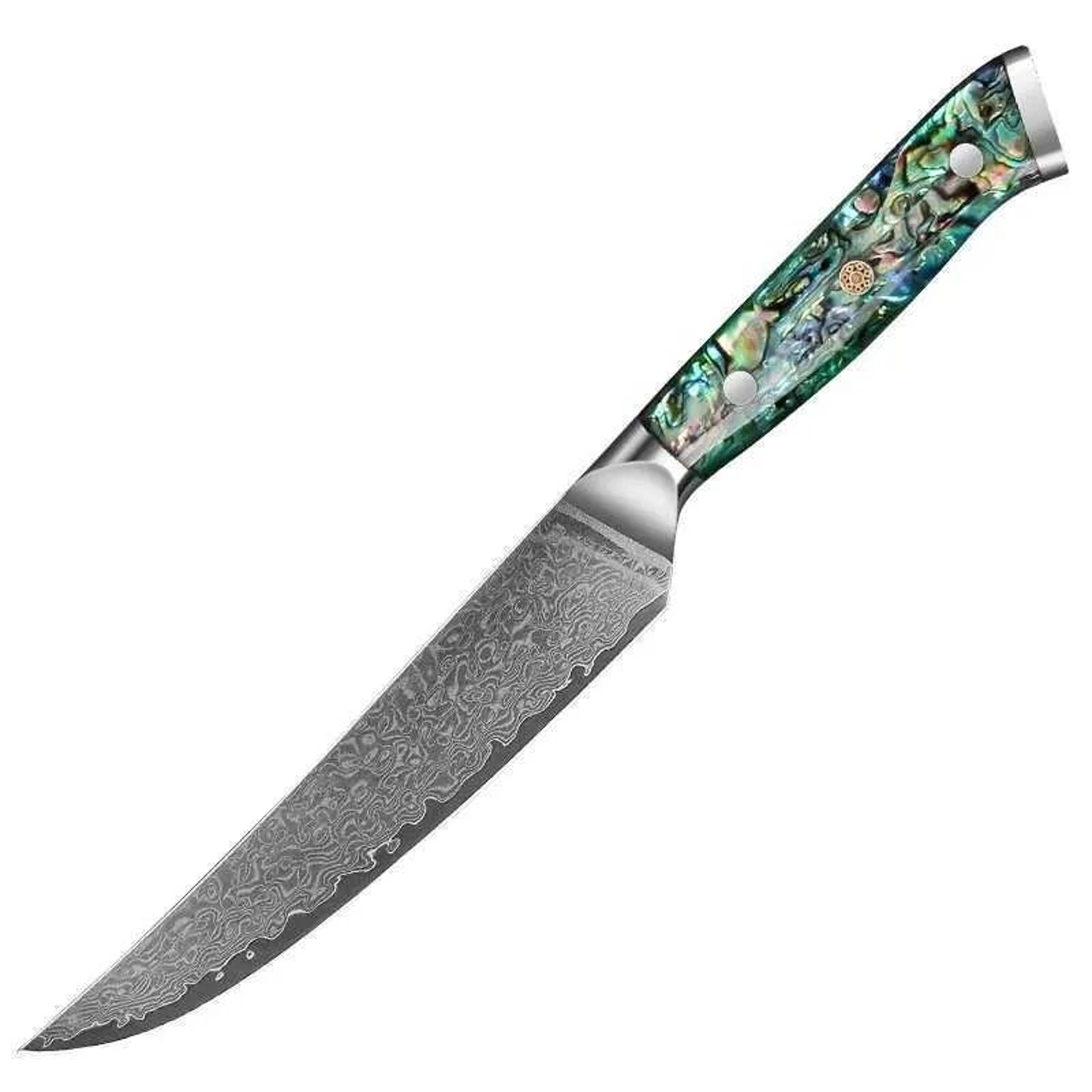 damascus steel kitchen knife set with abalone shell handle for meat fruits and vegetables