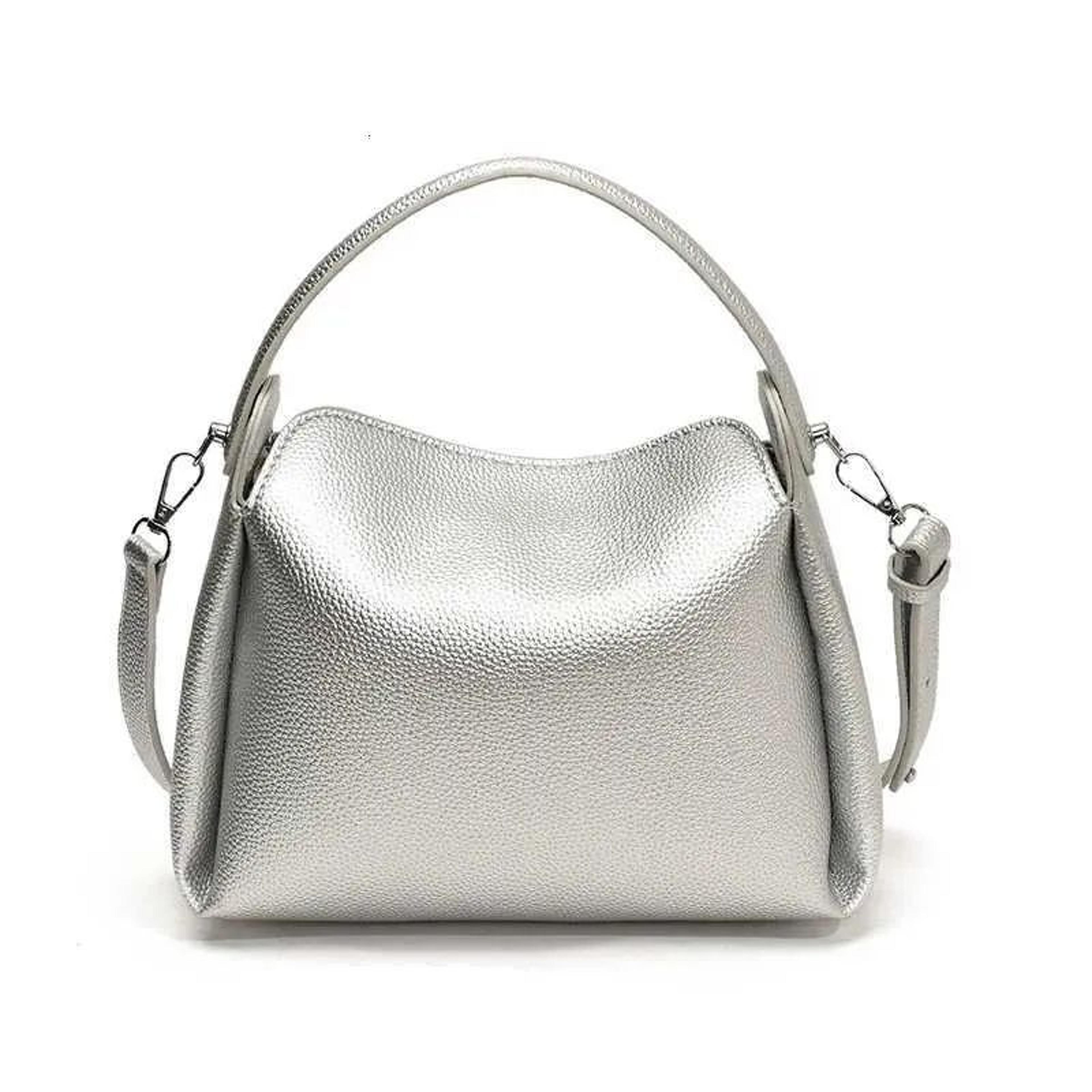 women's small pu leather bucket bag with short handle and crossbody strap
