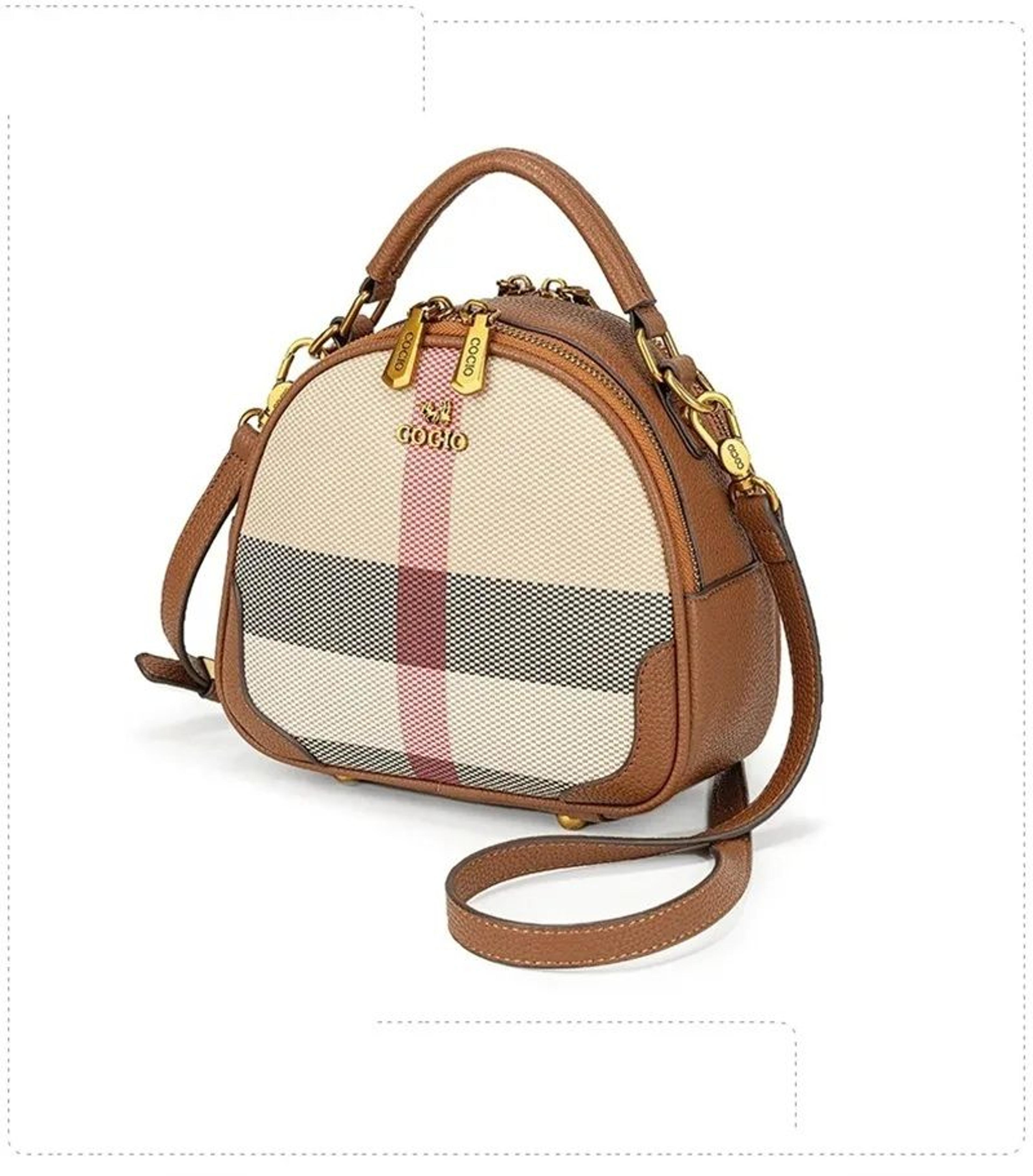 women's plaid canvas shoulder bag with zipper closure for everyday use