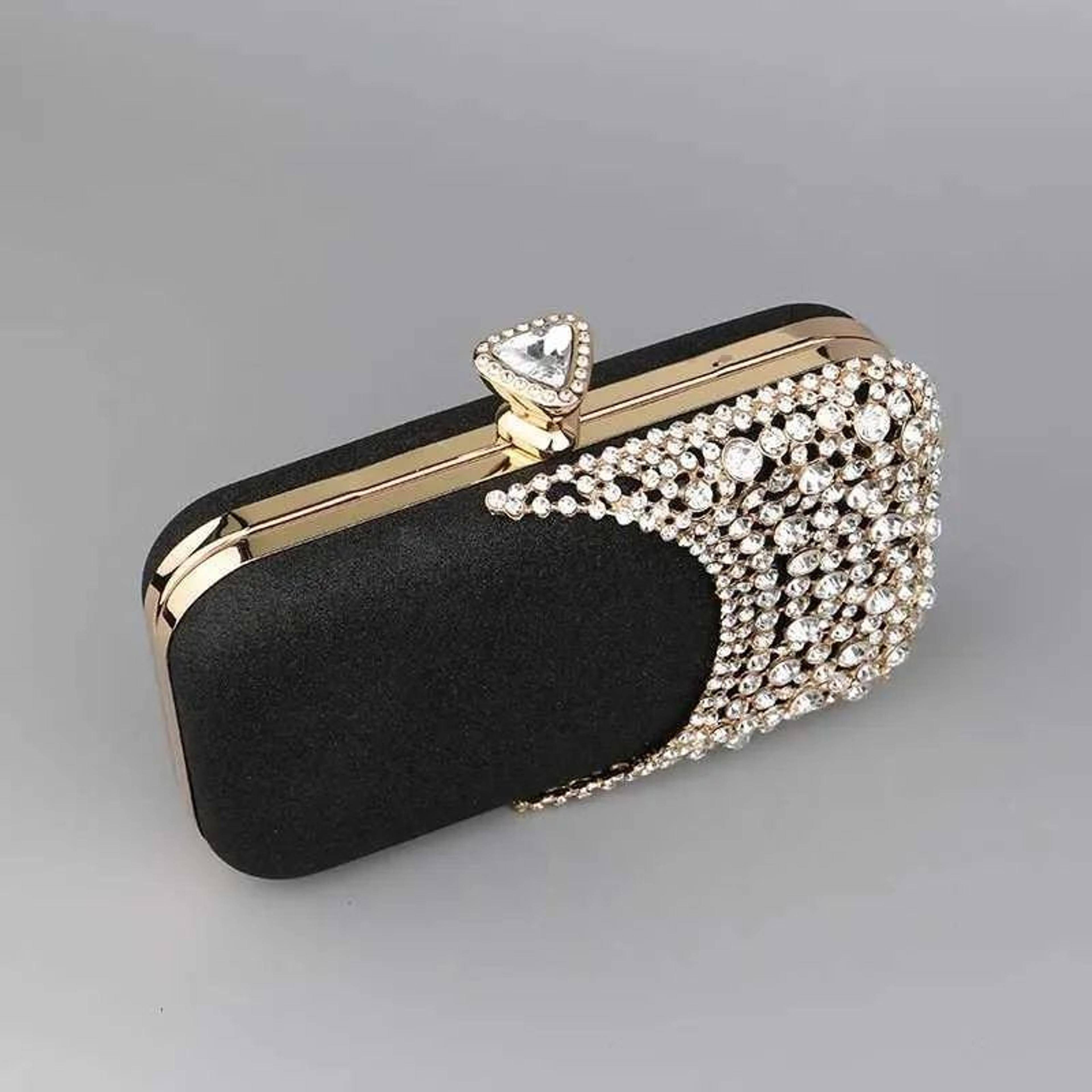 women's rhinestone evening clutch bag with crystal detailing and shoulder chain