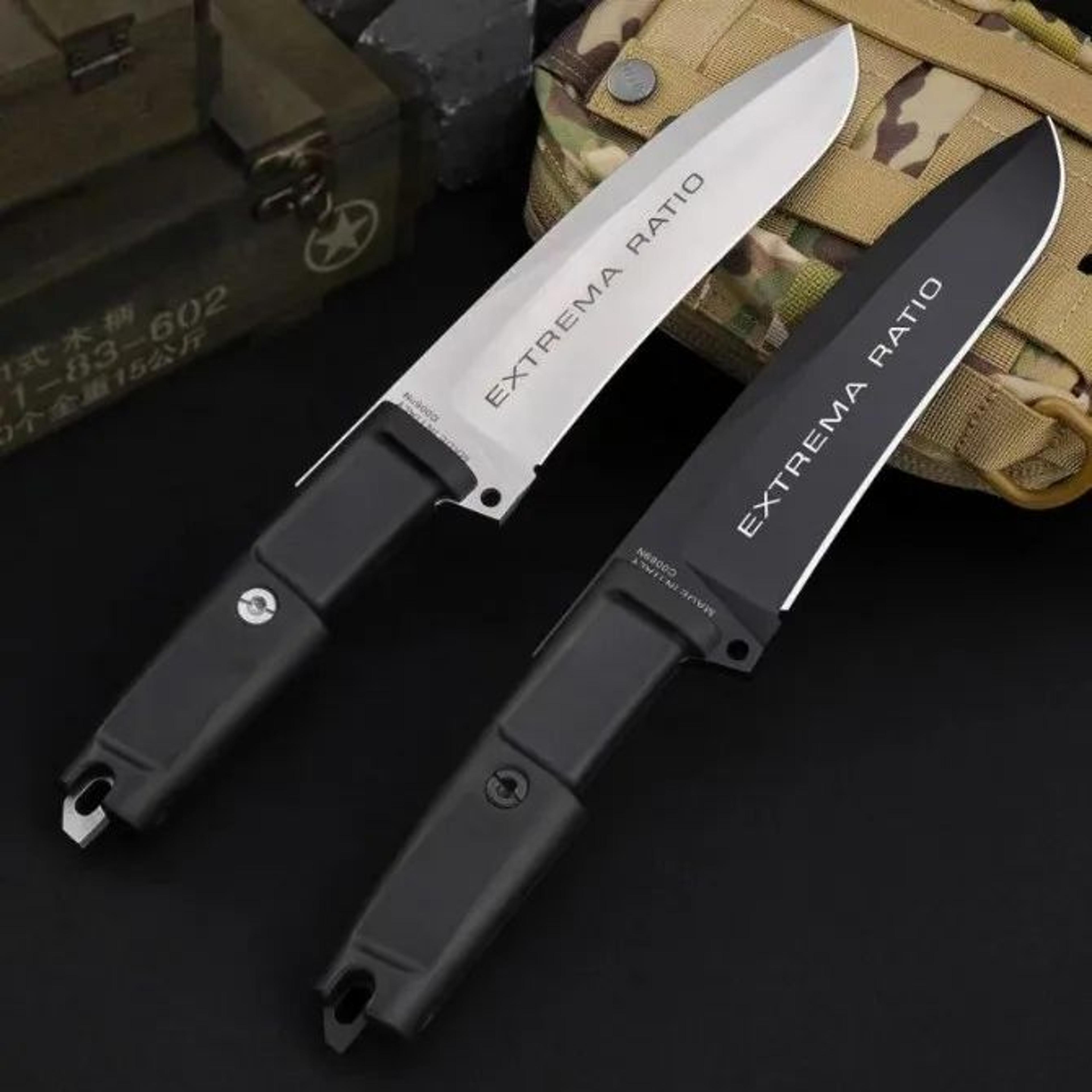 fixed blade survival knife with steel full tang design and nylon sheath