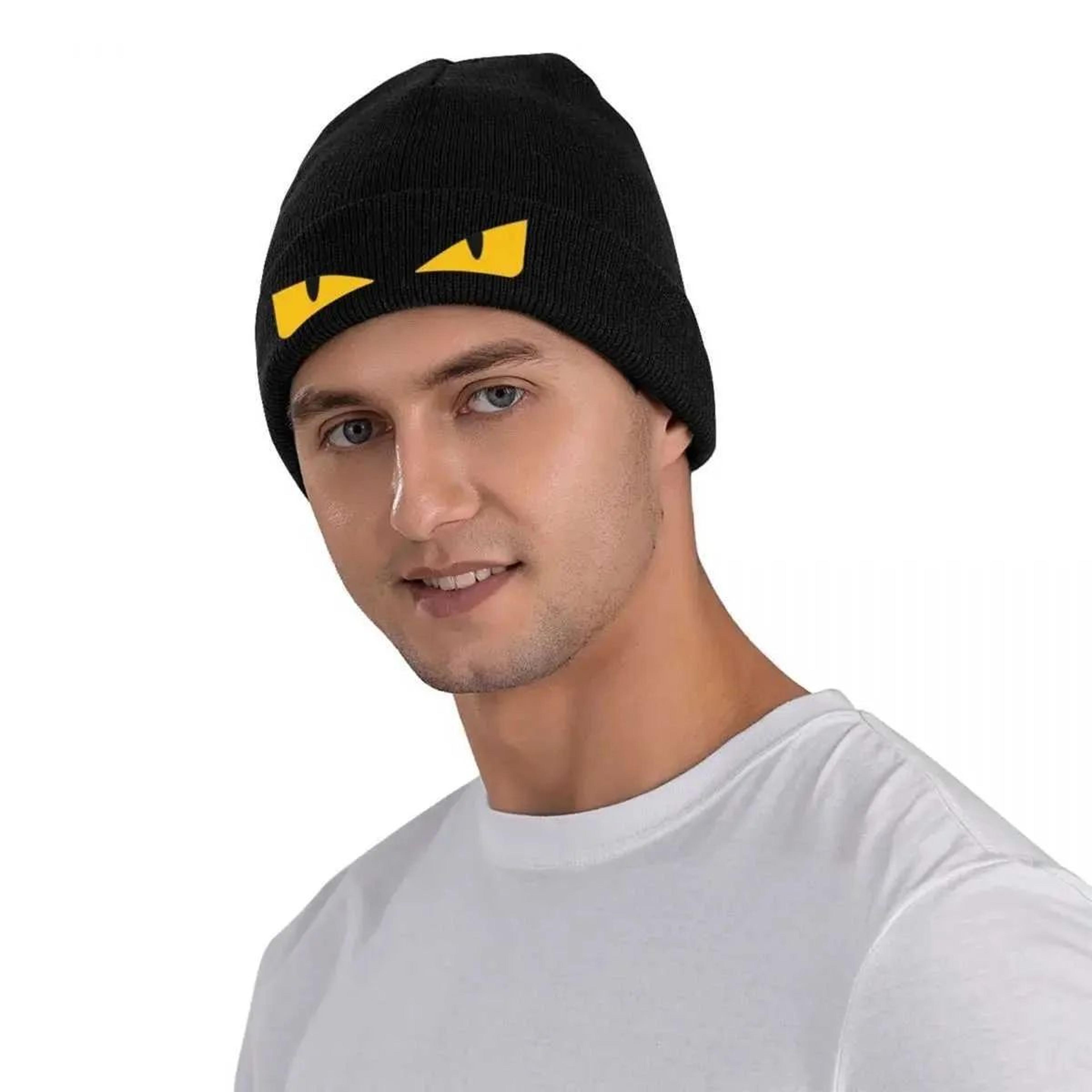 evil yellow eyes graphic knit beanie skull cap winter hat