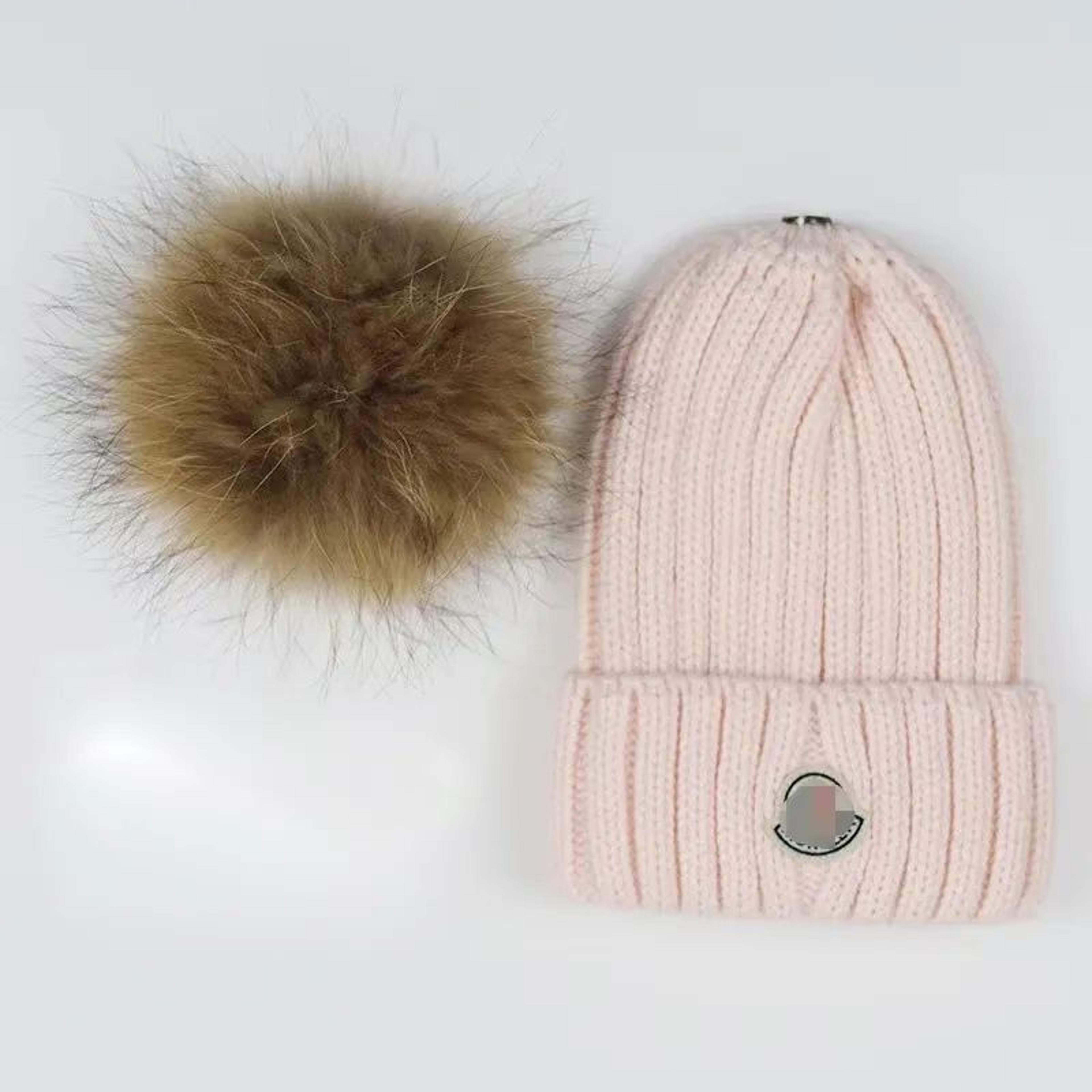 winter pom pom beanie hat with raccoon fur pompom for women and men