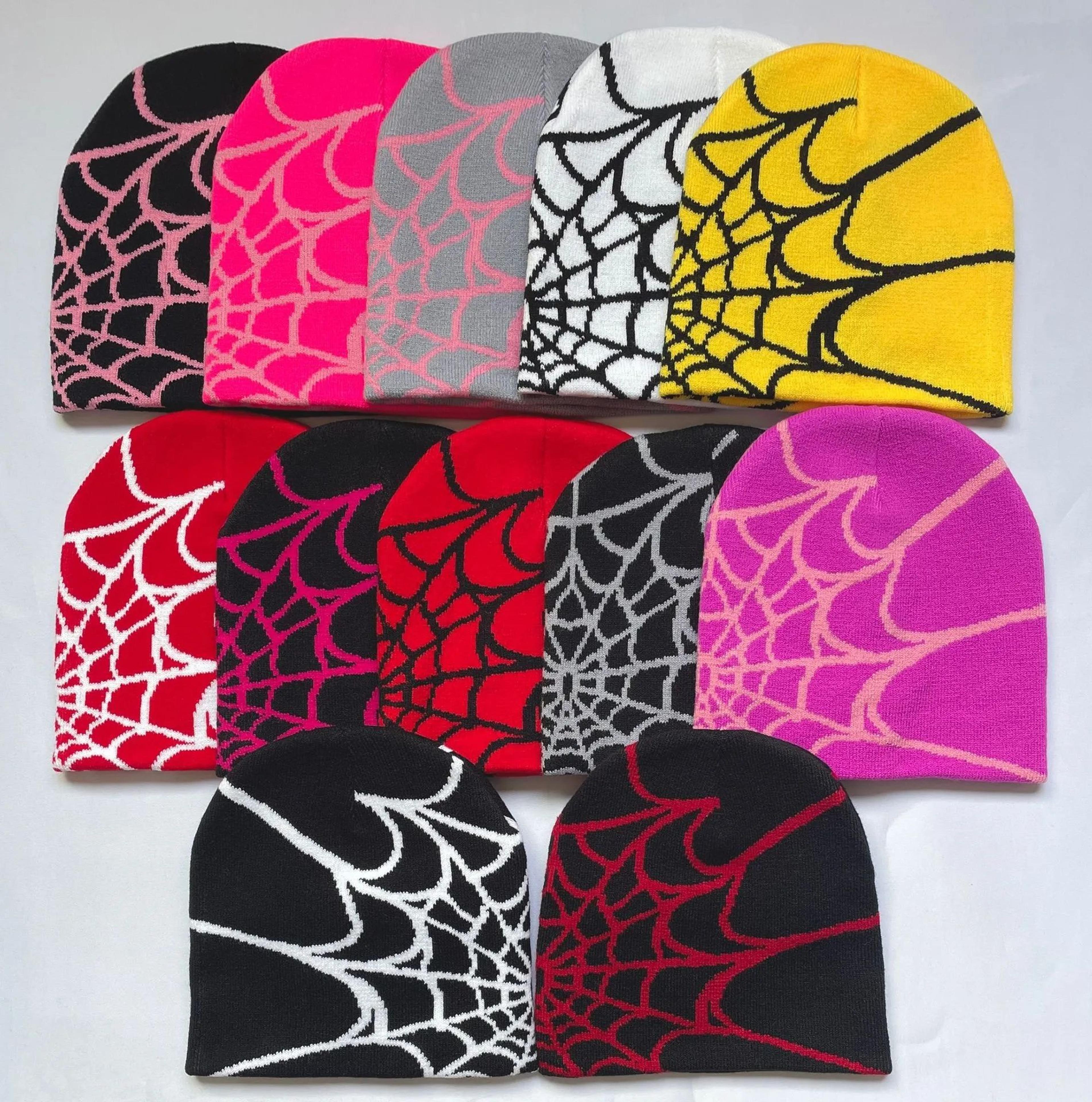 spider web knit beanie hat unisex cotton skull cap for fall and winter