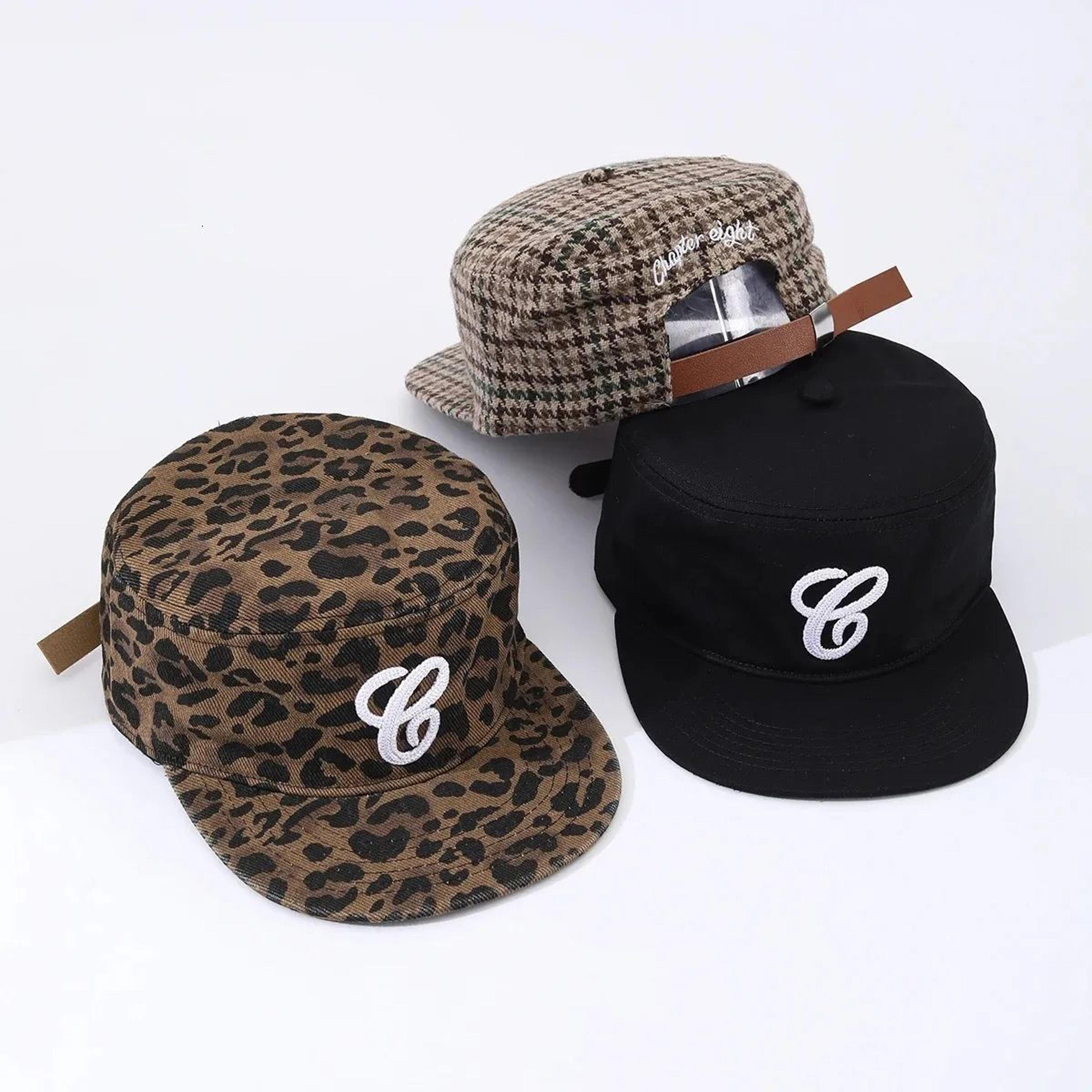 retro embroidered flat top hat with large letter design