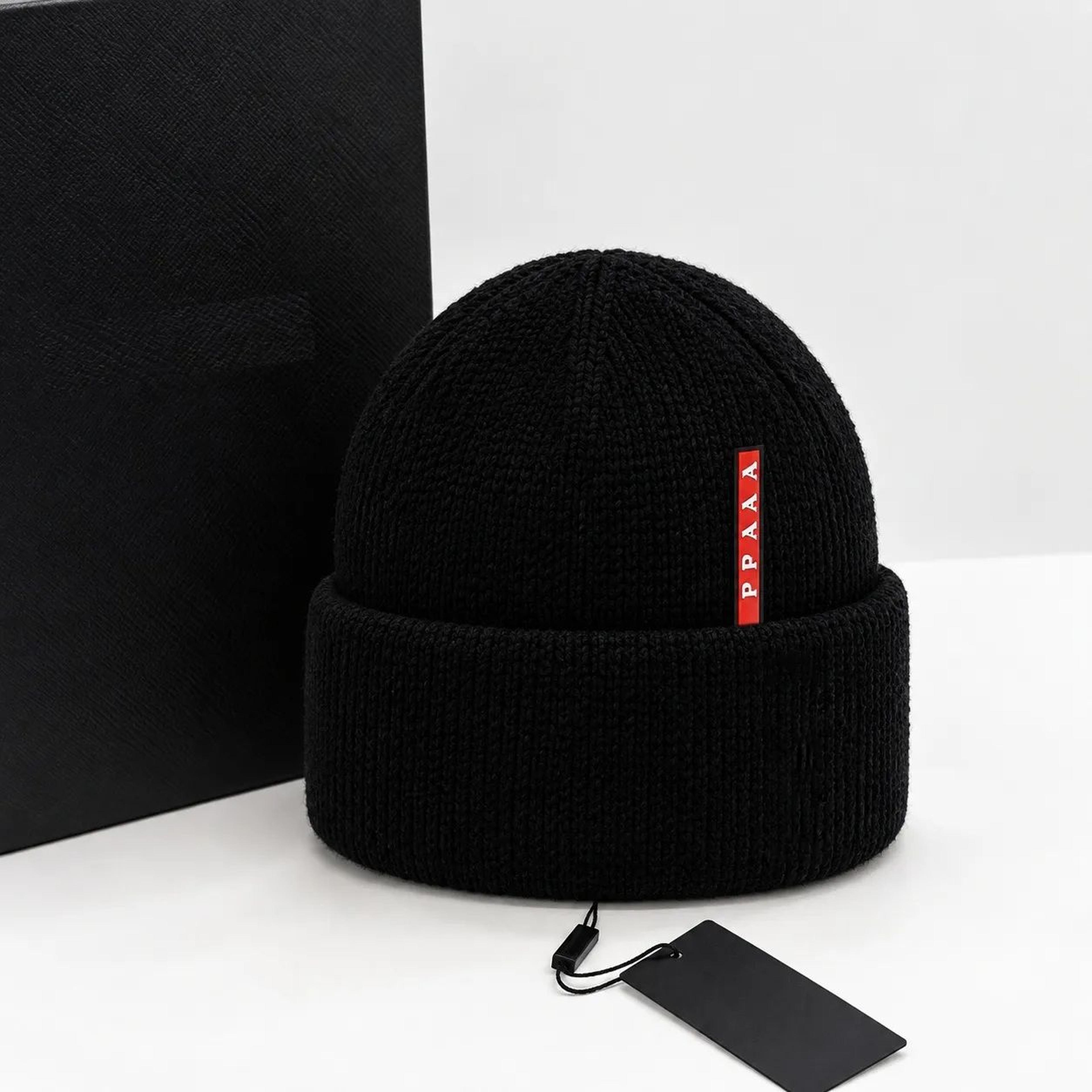 unisex knitted winter beanie hat with embroidered letter design